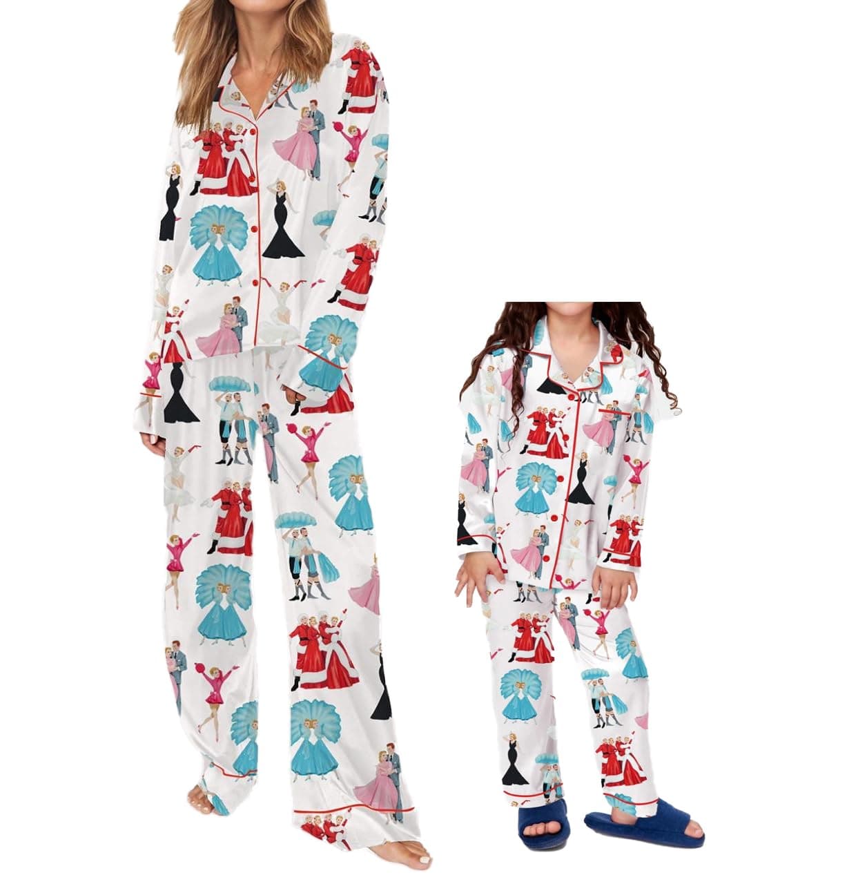 WenaZaoMommy and Me Christmas Pajamas Satin Silk Christmas Pajama Set Matching Pjs for Mother Daughter