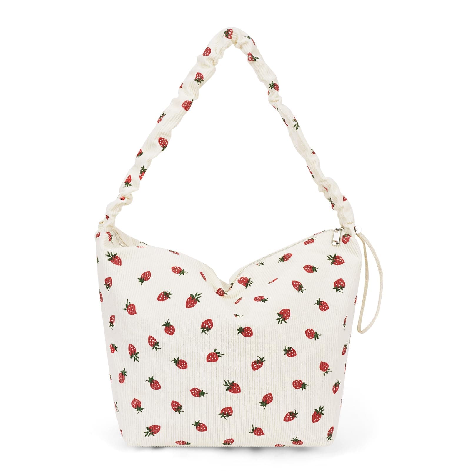 Corduroy Tote Bag Cute Strawberry Purse Shoulder Bag for Women Aesthetic Tote Bag Hobo Purse with Zipper