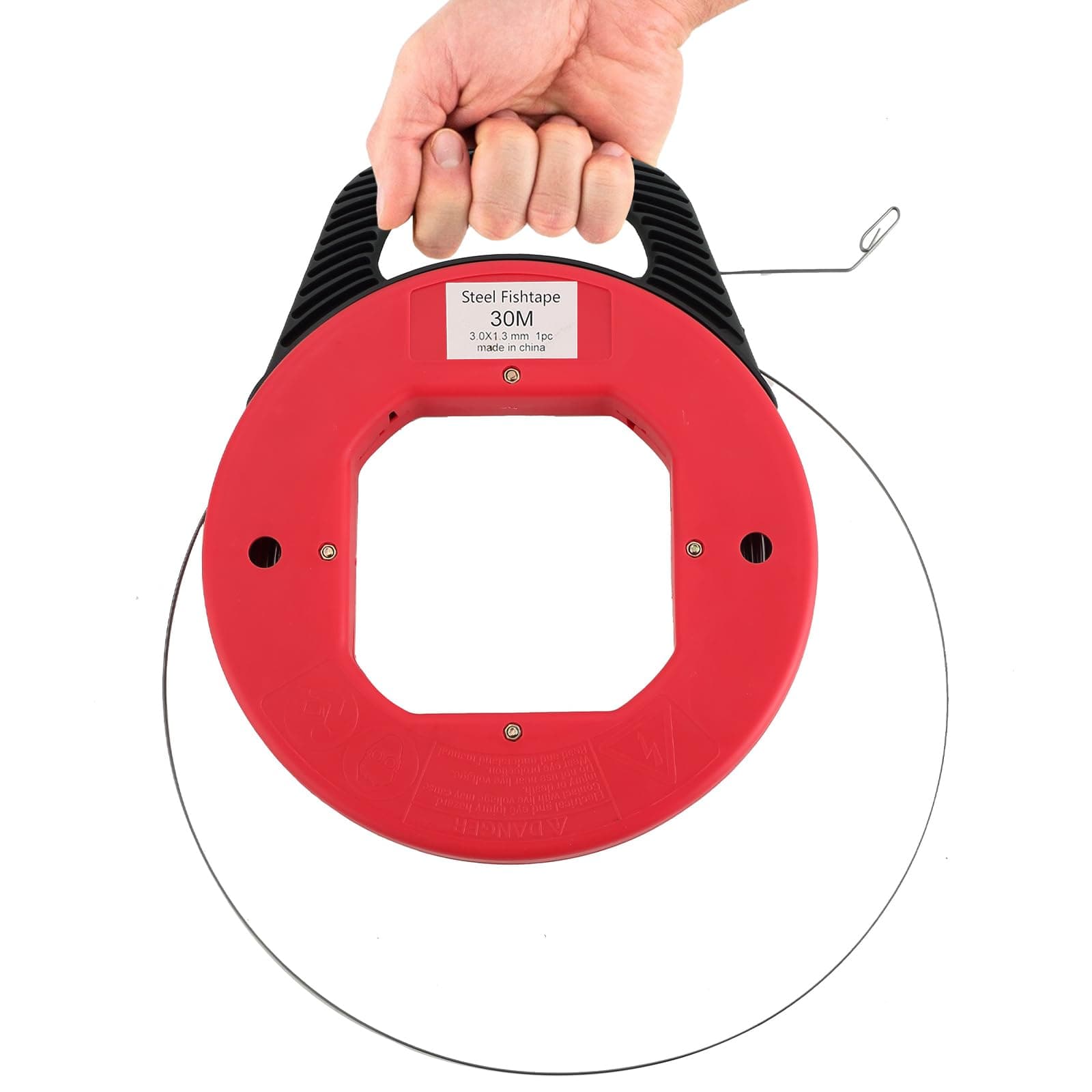 100 Feet (30M) Steel Fish Tape in Red Plastic Housing Retractable Wire Fish Tape Reel Pulling for Heavy Duty Pulls, Short Runs and Conduit Measuring