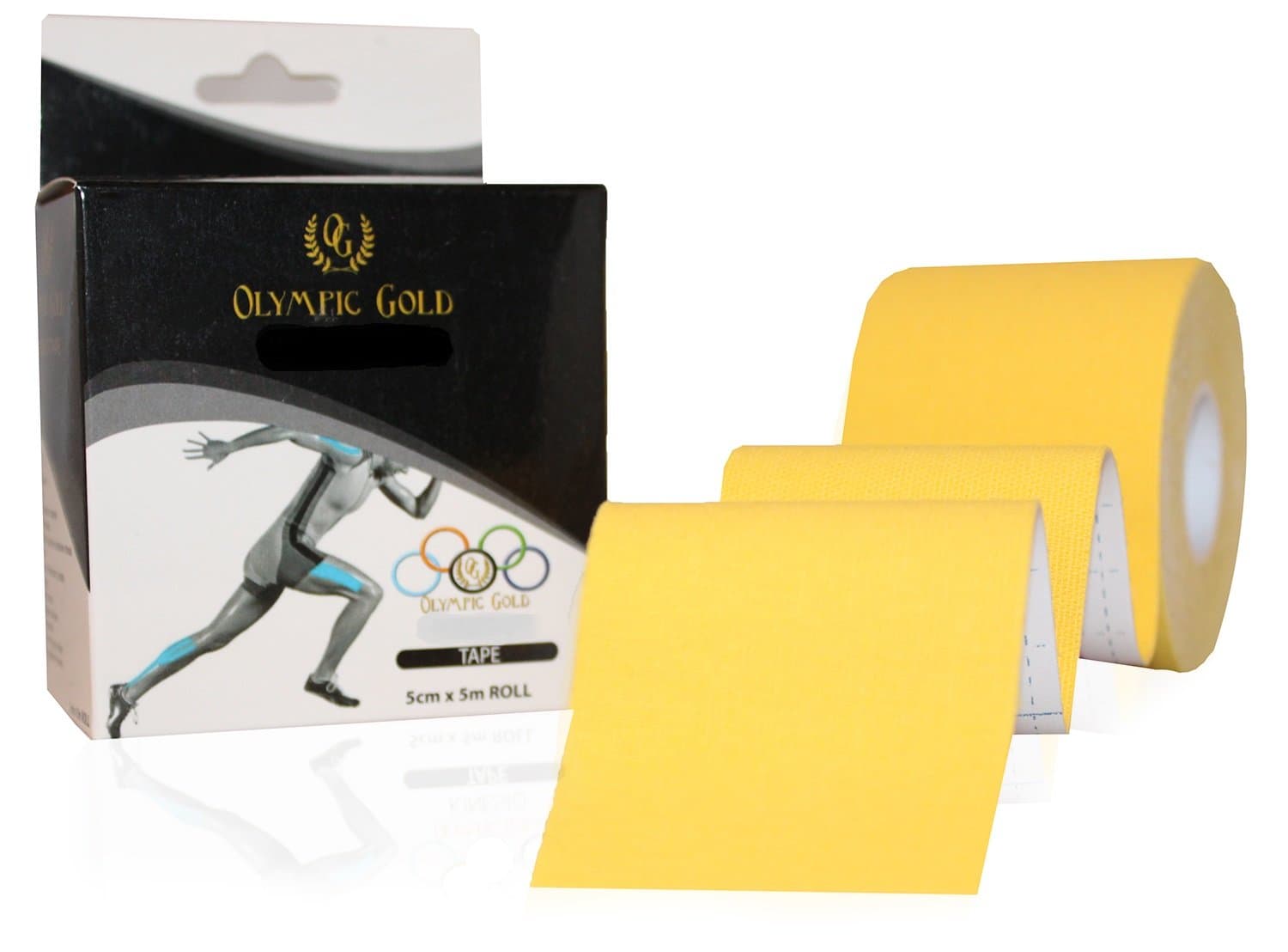 Kinesiology Tape By Olympic Gold Premium Therapeutic Athletic Taping Sports Application Videos (Yellow)