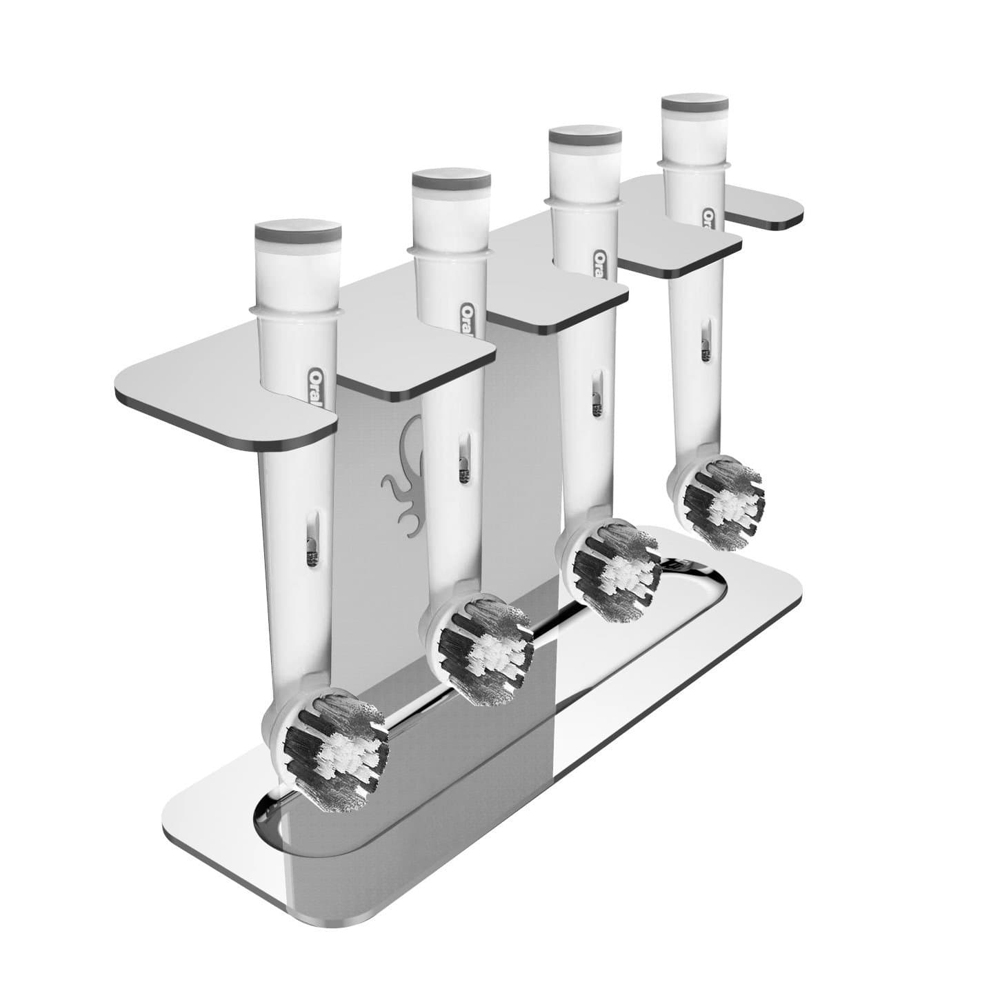 Stainless Steel Electric Toothbrush Head Holder, Compatible with Oralb Braun, Sonicare, Waterpik, Adhesive or Free-Standing Installation