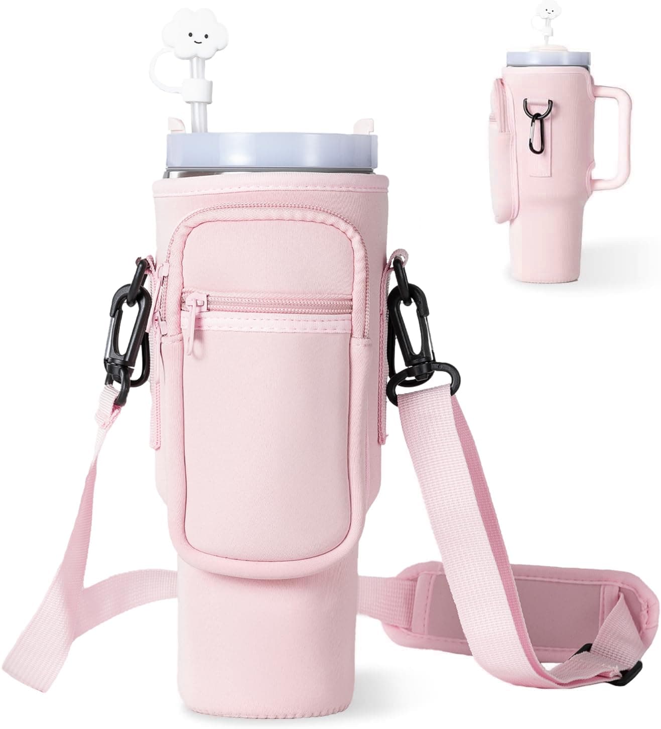 dabria Water Bottle Carrier Bag with Phone Pocket for Stanley 40/30 oz Tumbler Neoprene Water Bottle Holder Pouch with Adjustable Strap Bollus with Straw Cover for Stanley Cup Accessories