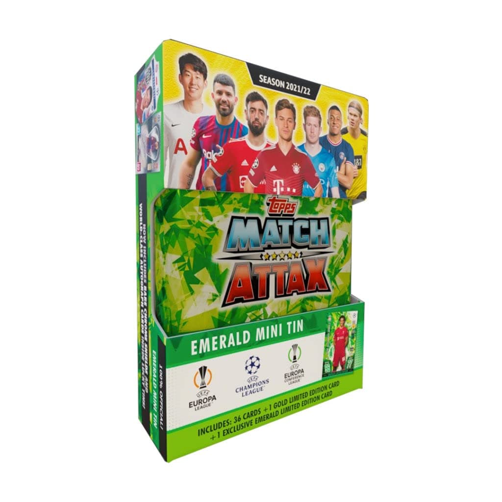 Champions League 2021-22 Topps Match Attax Cards - Emerald Mini Tin (38 Cards + 1 LE Emerald Trent Alexander Card)