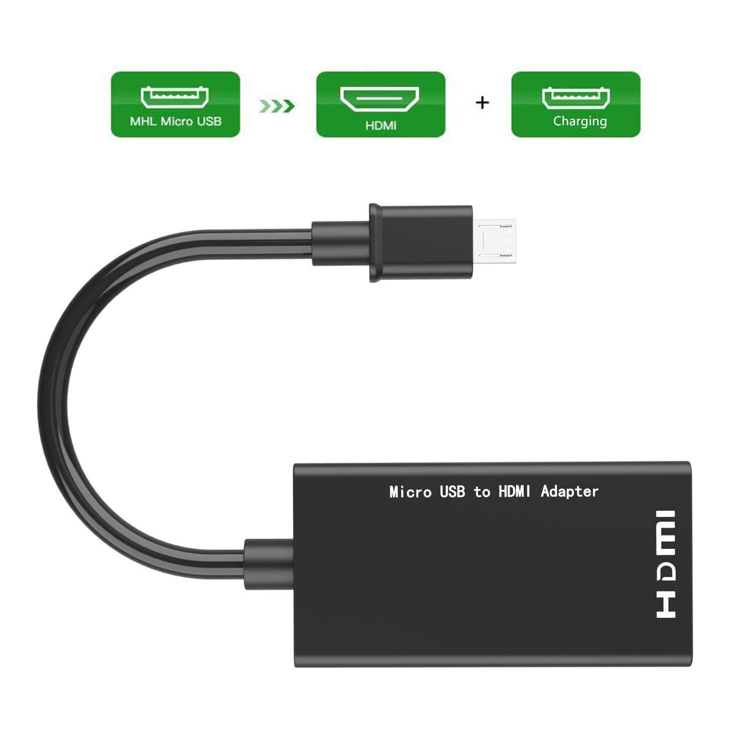 MHL to HDMI HDTV Adapter, Micro USB to HDMI 1080P Video Graphic Converter for Android Smart Phones & Tablets with MHL Function (Black)