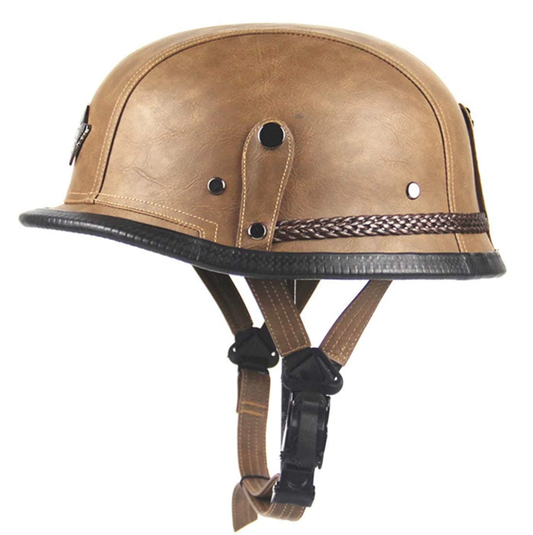 Meyane Adult Leather Harley Helmets For Motorcycle Retro Half Cruise Helmet Prince Motorcycle GERMAN Helmet Vintage Motorcycle Moto (Adjustable:56-61cm)