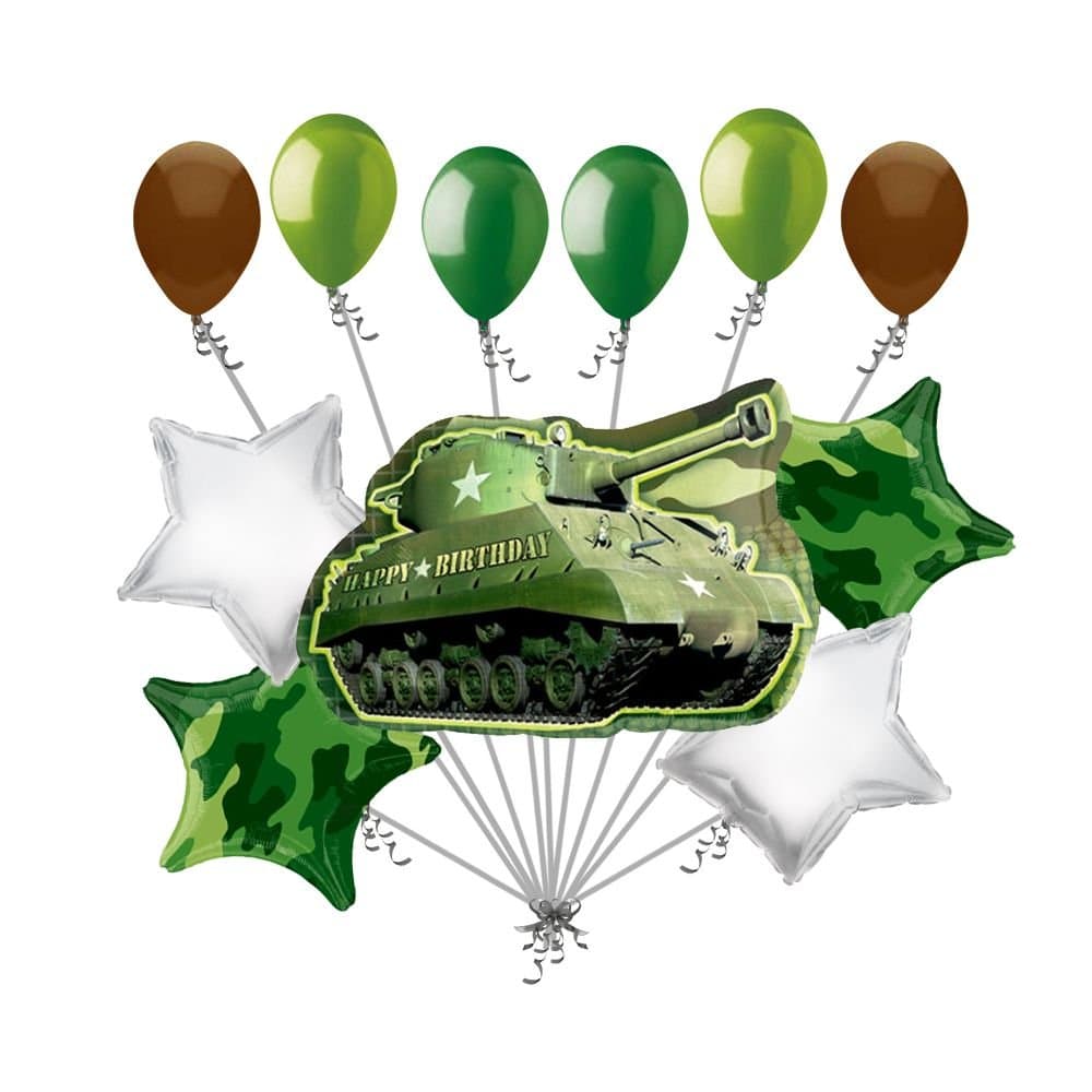 11 pc Military Tank Camo Balloon Bouquet Army Birthday Welcome Home Camouflage
