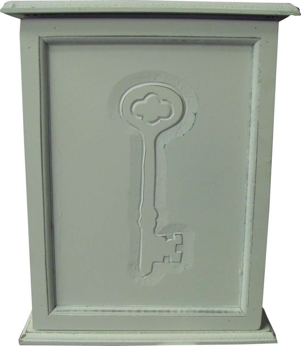 Home Furnishings Handcrafted White Wooden Painted Wall Key Cabinet with Indented Key Pattern 27cm