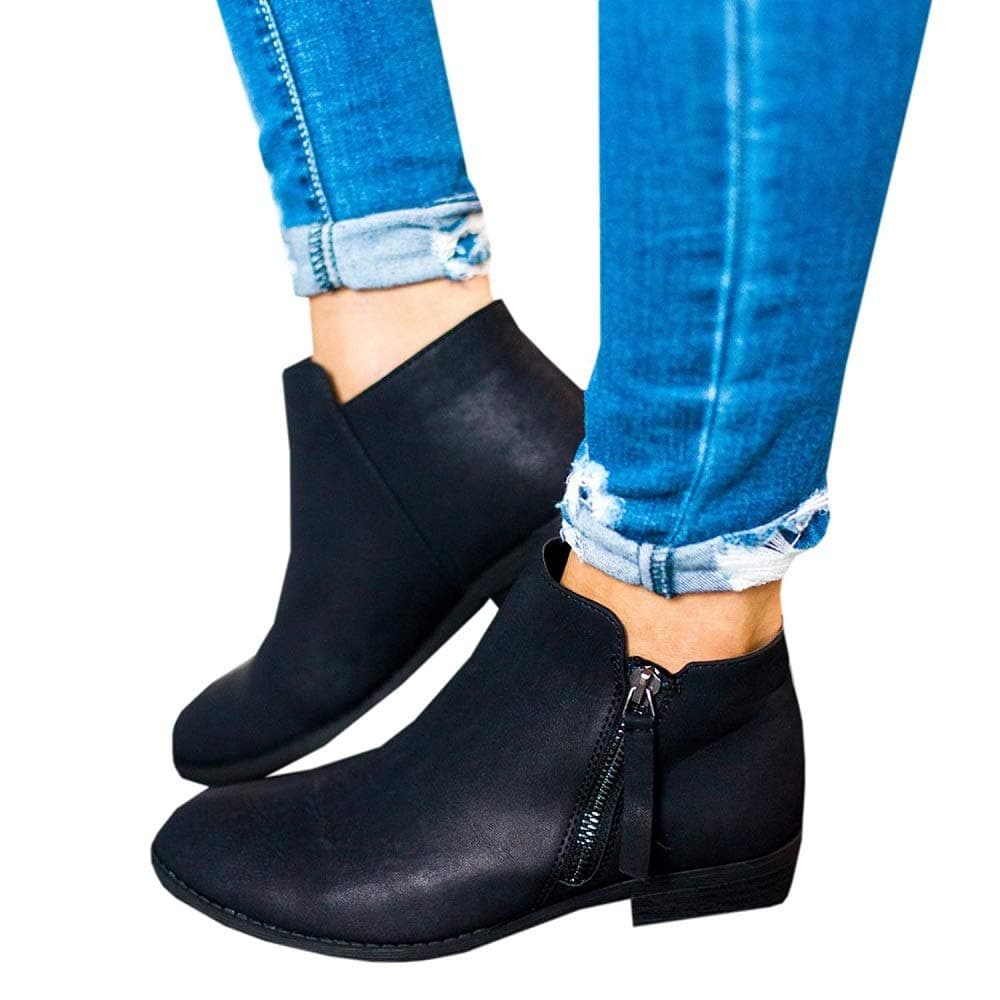 Chelsea Boots Women Flat Heeled Block Heel Suede Ankle Leather Winter Lace Ladies Casual Comfortable Chunky 2.5cm Low Shoes Beige Black Grey 4.5UK (BK38)