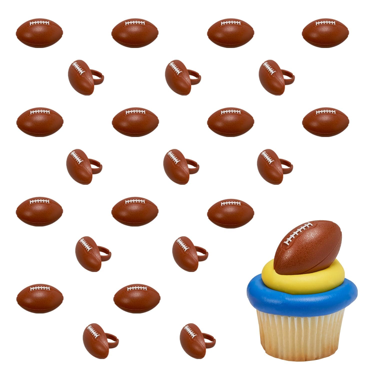 DECOPAC 3D Football Rings, Cupcake Decorations, Food Safe Cake Toppers – 24 Pack