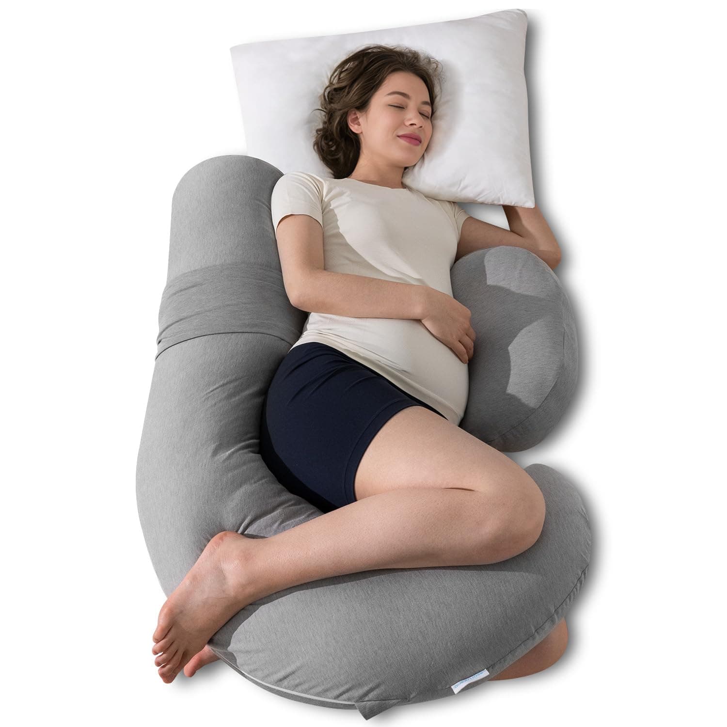 QUEEN ROSE Pregnancy Pillows, Cooling Body Pillow for Pregnancy Sleeping, F Shaped Maternity Pillow for Pregnant Women, Back & Belly Support, Pregnancy Must Haves, Grey
