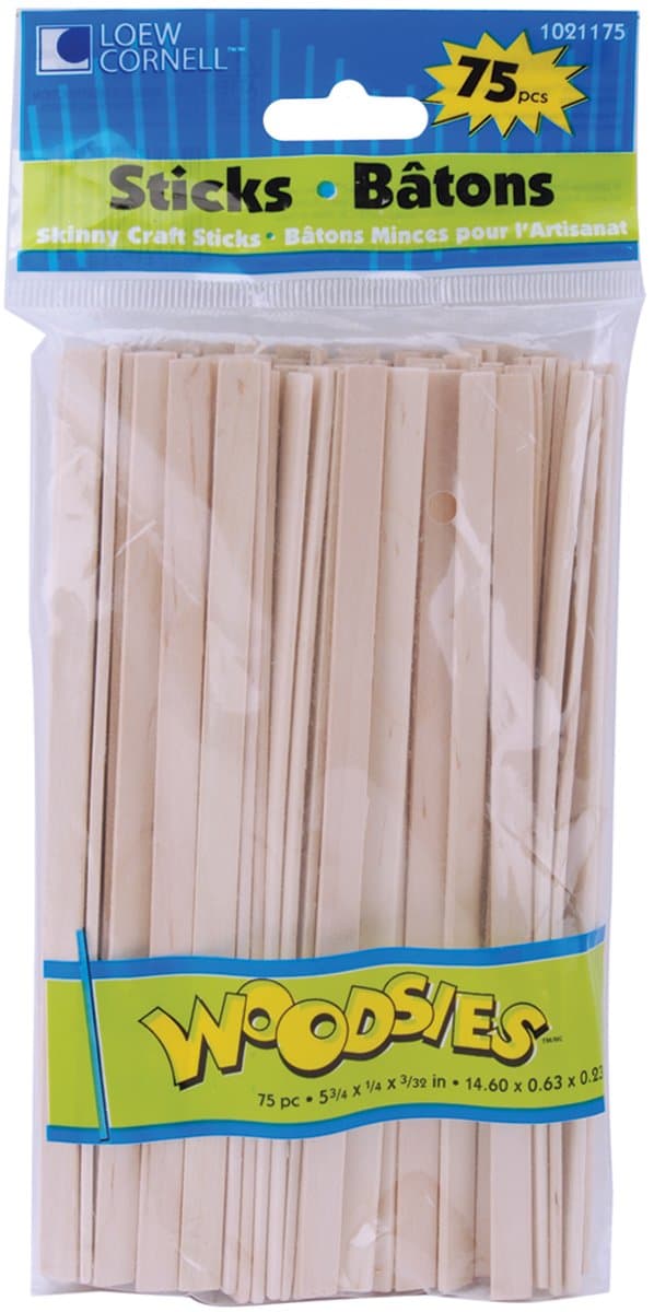 Loew-Cornell Woodsies Skinny Craft Sticks, 5.75-Inch, Natural, 75-Pack