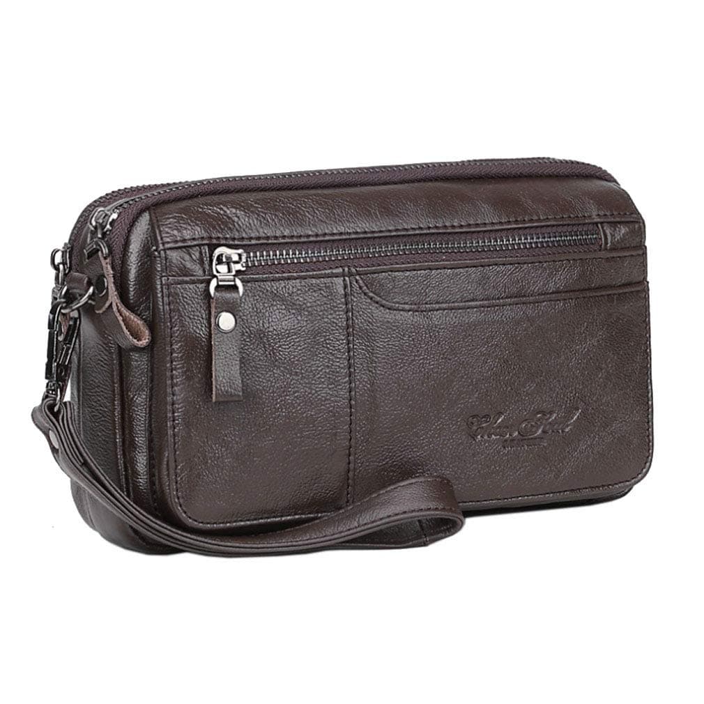 Hebetag Leather Clutch Purse Wallet for Men Organizer Holder Wrist Wristlet Bag Business Pack Handbag Coffee