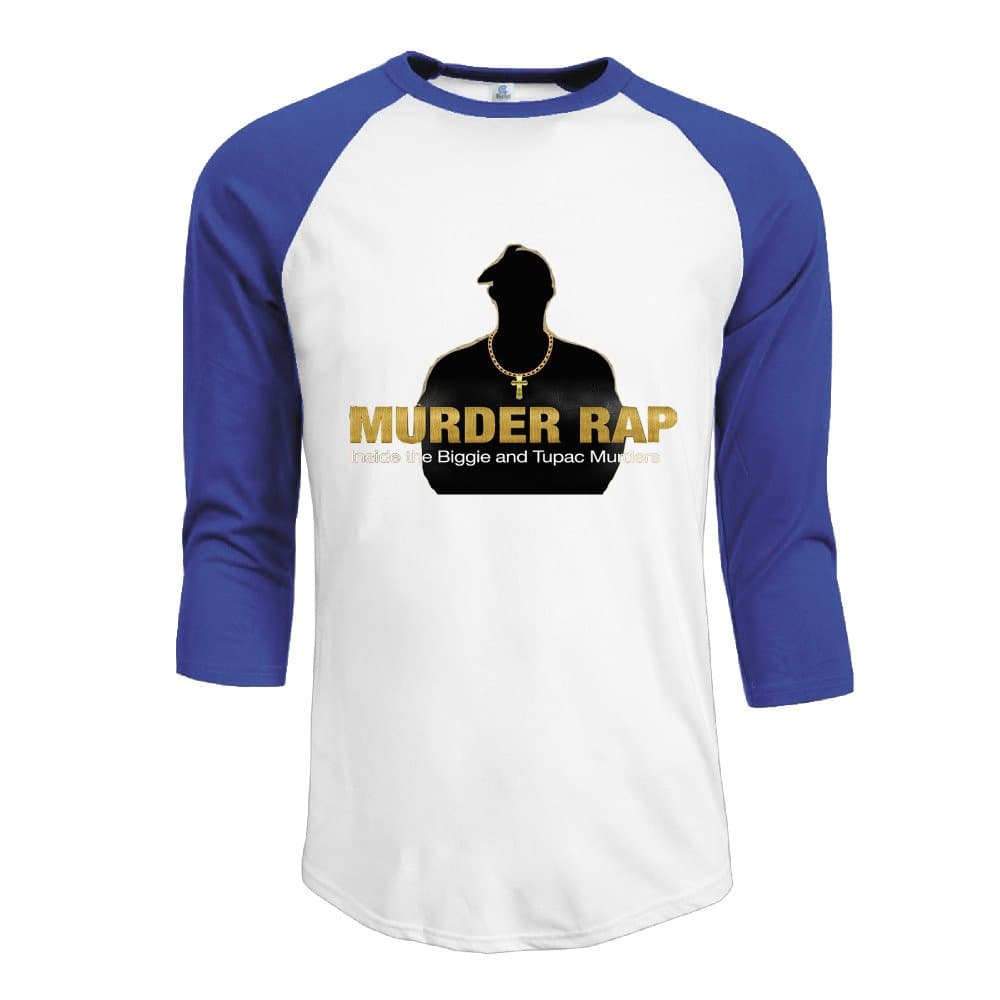 Mens Tupac 2PAC Murder Rap Three-Quarter Sleeve Midweight Jersey Tee Shirts Royal Blue