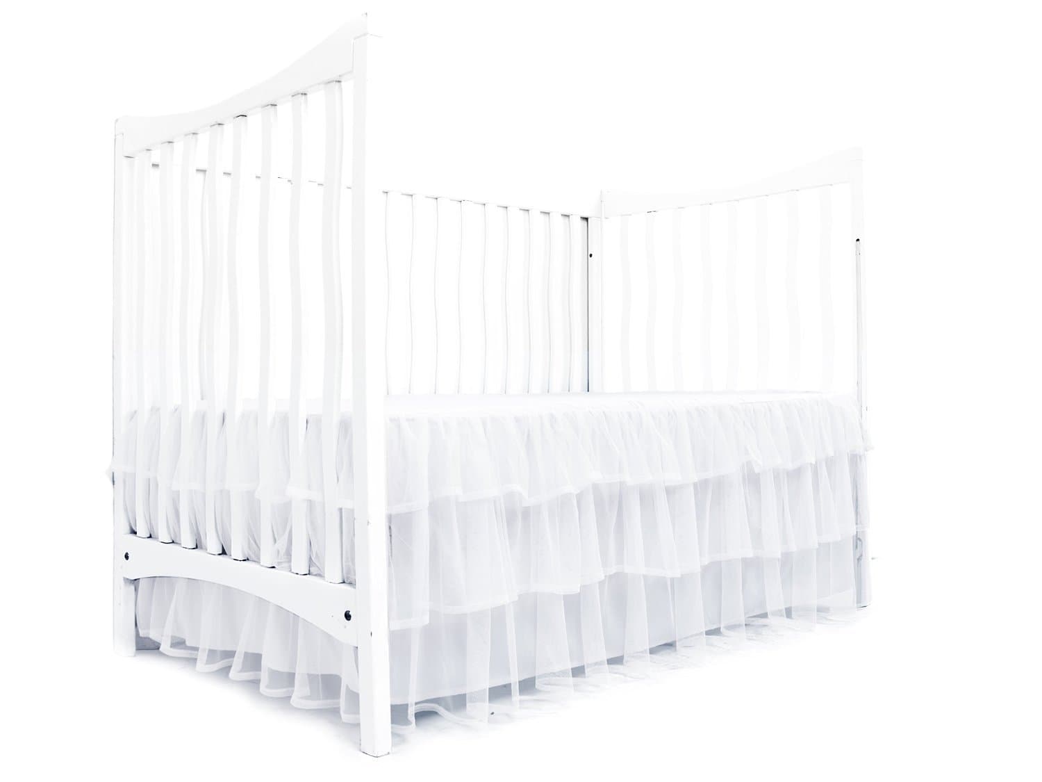 Tadpoles Triple Layer Tulle Crib Skirt | 28" x 52" with a 16" Drop | Made of 100% Polyester Panels, 80% Polyester & 20% Cotton Lining | Soft, Smooth & Durable | Ideal for Babies | White