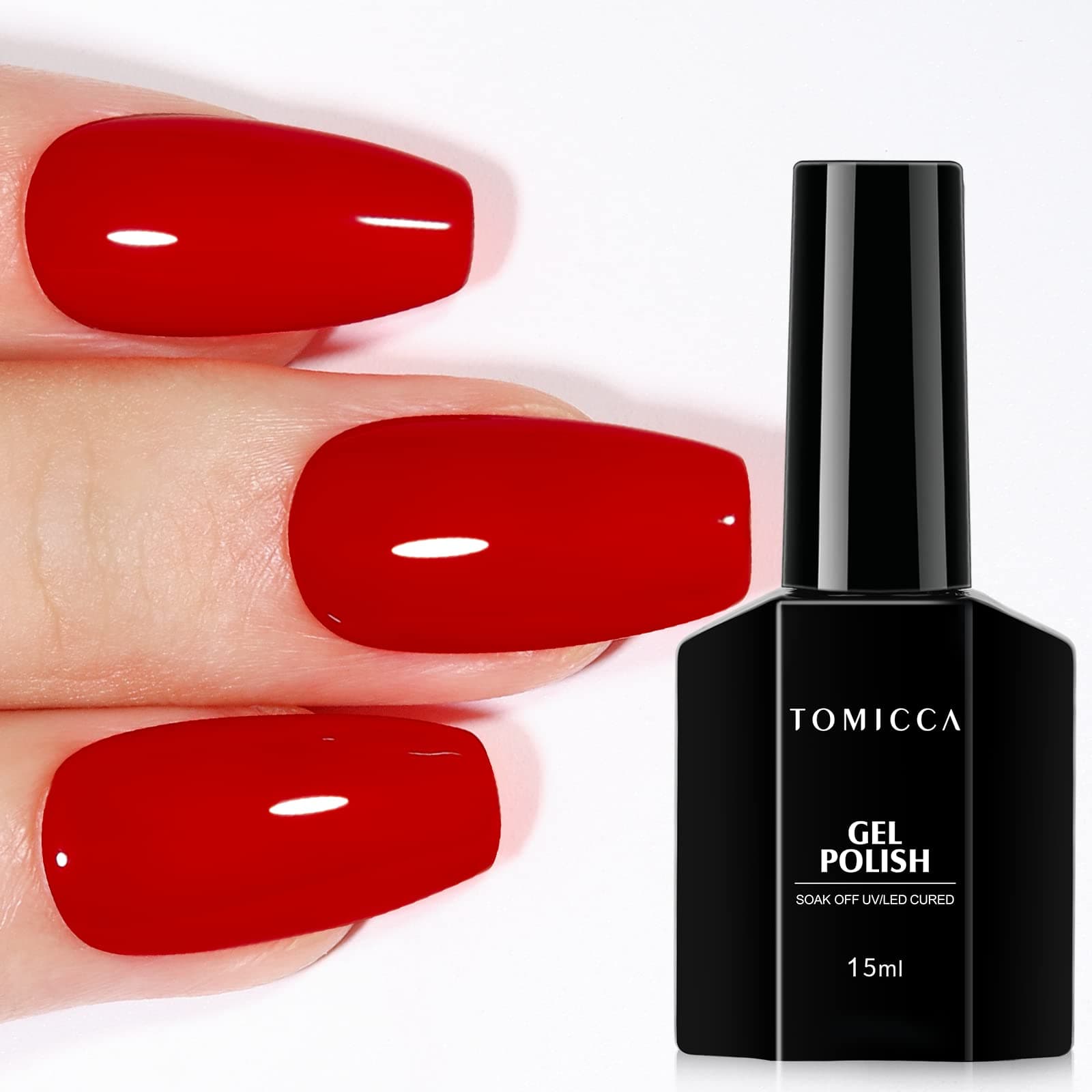 Gel Nail Polish, 15ml Hot Red, Soak Off Removable UV LED Gel Polish, Cured Under UV/LED Lamp for Home & Salon