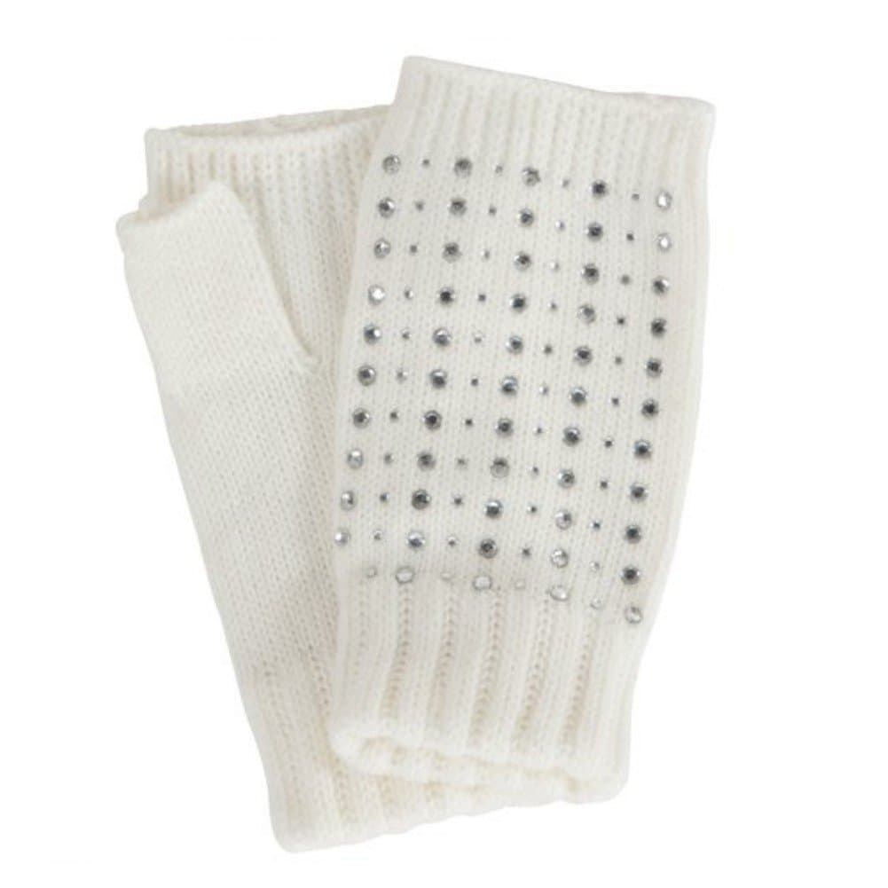 NoBo Womens White Rhinestone Fingerless Knit Gloves