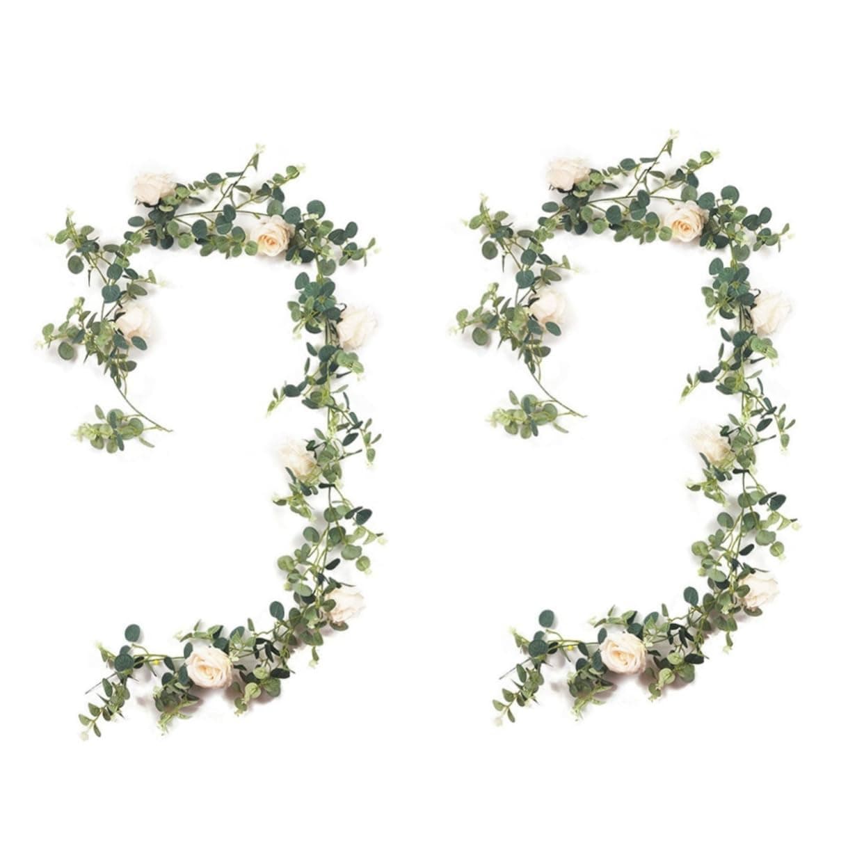 VOSAREA Rose Garland 2pcs Home Decoration Plants Decor Peony Wreath Floral Vines Artificial Rattan Fake Rose Garland Hanging Decor Fake Rattan Fake Rose Vine Camellia Green Leaf Vine