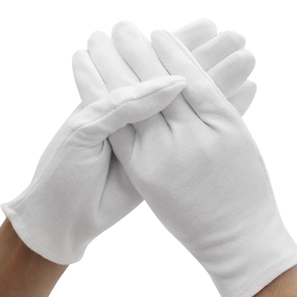 6 Pairs White Cotton Gloves 8" Medium Size Cotton Gloves for Cosmetic Moisturizing Hand Spa Coin Jewelry Silver Photo Inspection (Medium Size)
