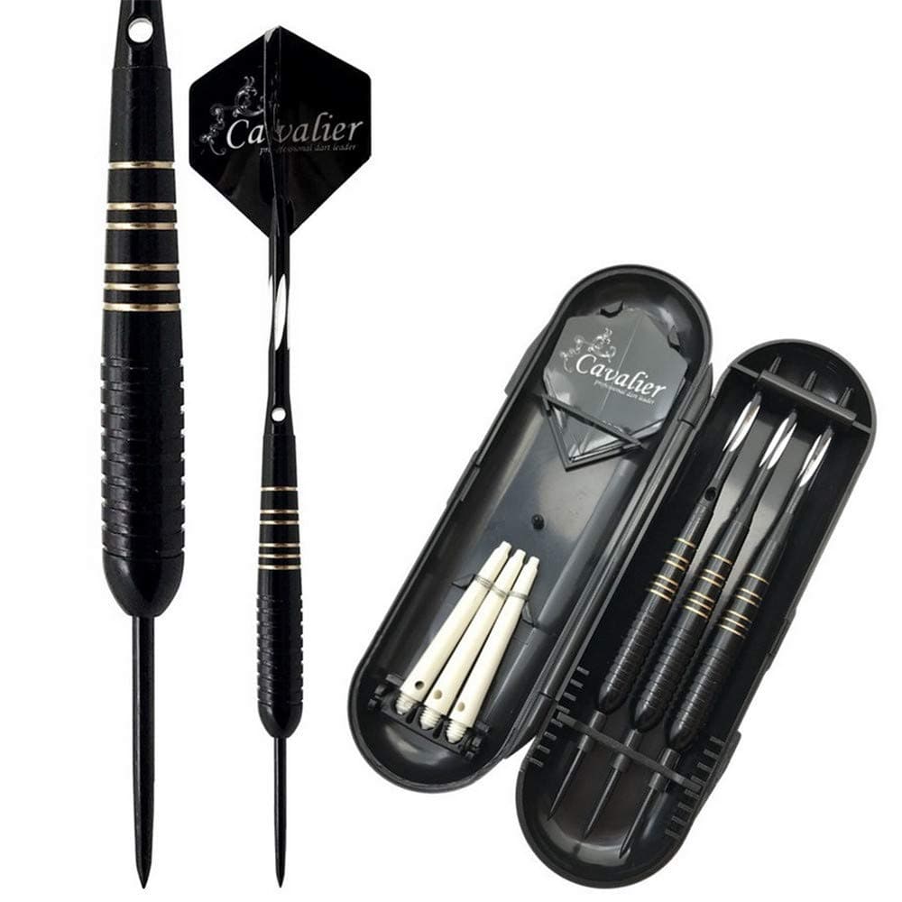 Hongding Professional Steel Tip Darts pin set black carved rod darts, Dart Tool, Dart Sharpener and Case