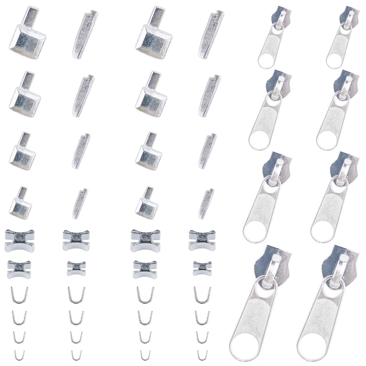 48 Pieces Metal Zipper Repair Accessories Set, Zipper Head Slider Retainer Box Insert Pin Top Bottom Stoppers for DIY Sewing Replacement Zipper Repair Kit 3# 5# 8# 10# (Platinum)