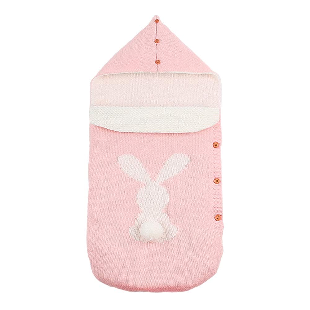 Baby Kids Knitted Cotton Wool Sleeping Bag Sleep Sack Stroller Wrap for Boys Girls 0-12 Month (Rabbit Pink)