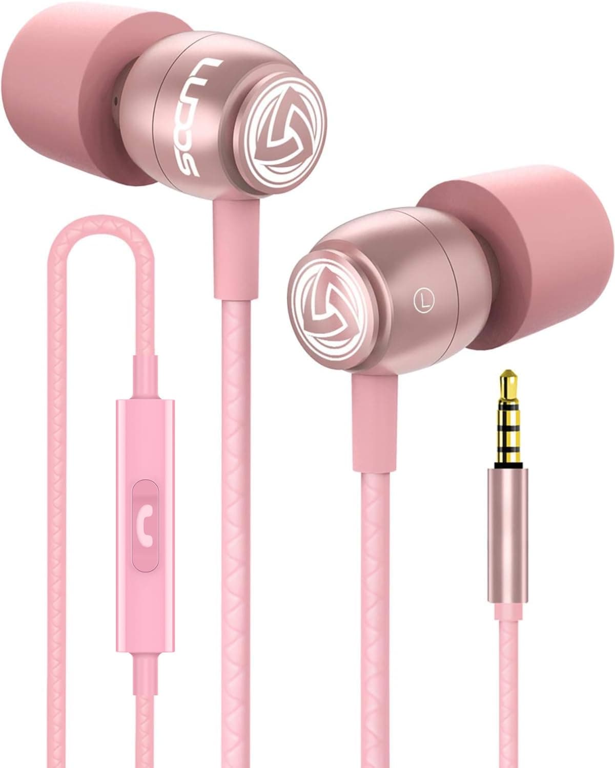 - Clamor Wired Earbuds in-Ear Headphones, 5 Years Warranty, Earphones with Microphone, Noise Isolating Ear Buds, Memory Foam for iPhone, Samsung, School Students, Kids, Women, Small Ears - Pink