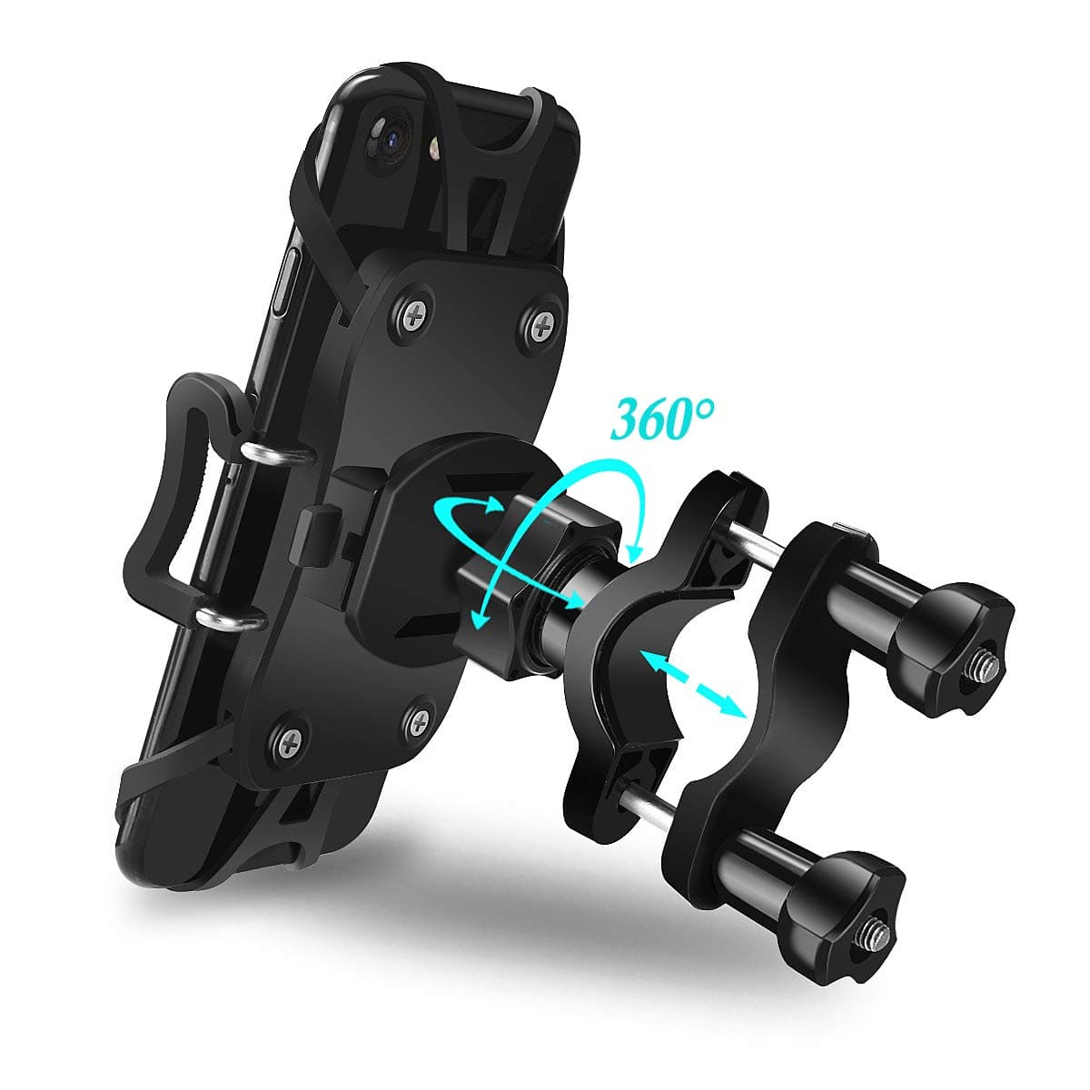 Ontseev Bike Phone Holder, Universal Handlebar Moto Smartphone Holder Anti Shake Bicycle Phone Mount with 360° Rotation for iPhone X/ 6/7/ 8 Plus, Samsungs S8/9 Plus or Any 4"- 6.2" Smartphones