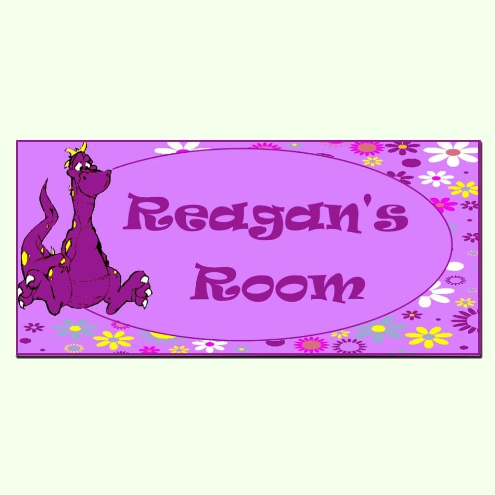 Sweet Purple Dragon, Girls Door Sign, Personalised Name Plaque Wooden Door Sign for Childrens, Kids Door Plaques, Flowers Bedroom Theme 6x2.60inches Door Plaque. Kids Gifts Ideas!!!