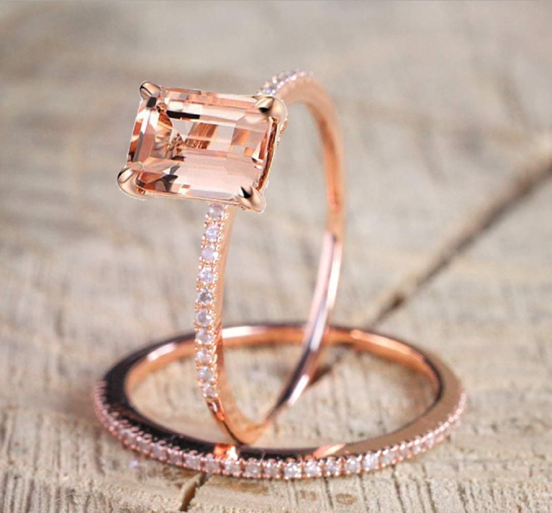 Aisamaisara Vintage 18K Rose Gold Filled Morganite Ring Wedding Bridal Women Jewelry Sz 6-10# (6)