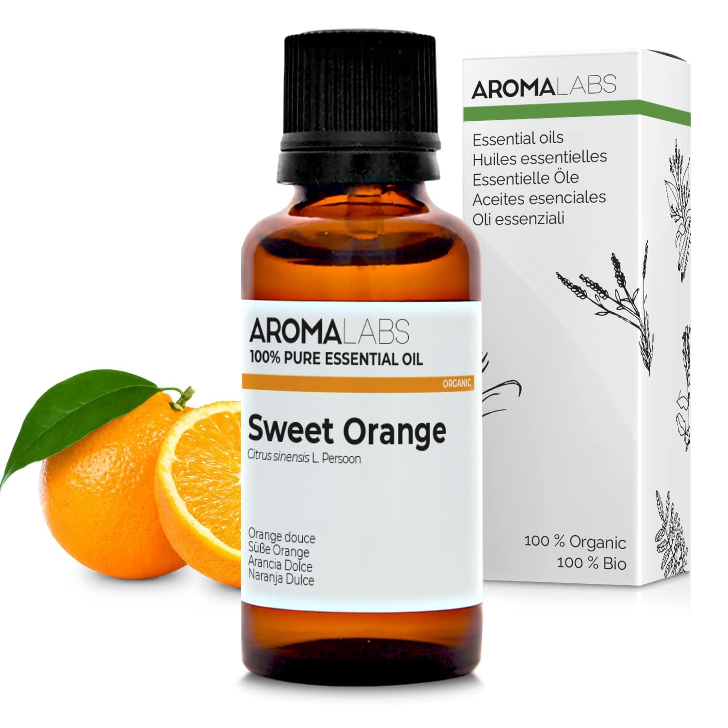 Organic Sweet Orange Essential Oil - 30ml - 100% Pure, Ecocert Certified Organic - Best Therapeutic Grade Essential Oil - Aroma LabsEU Organic