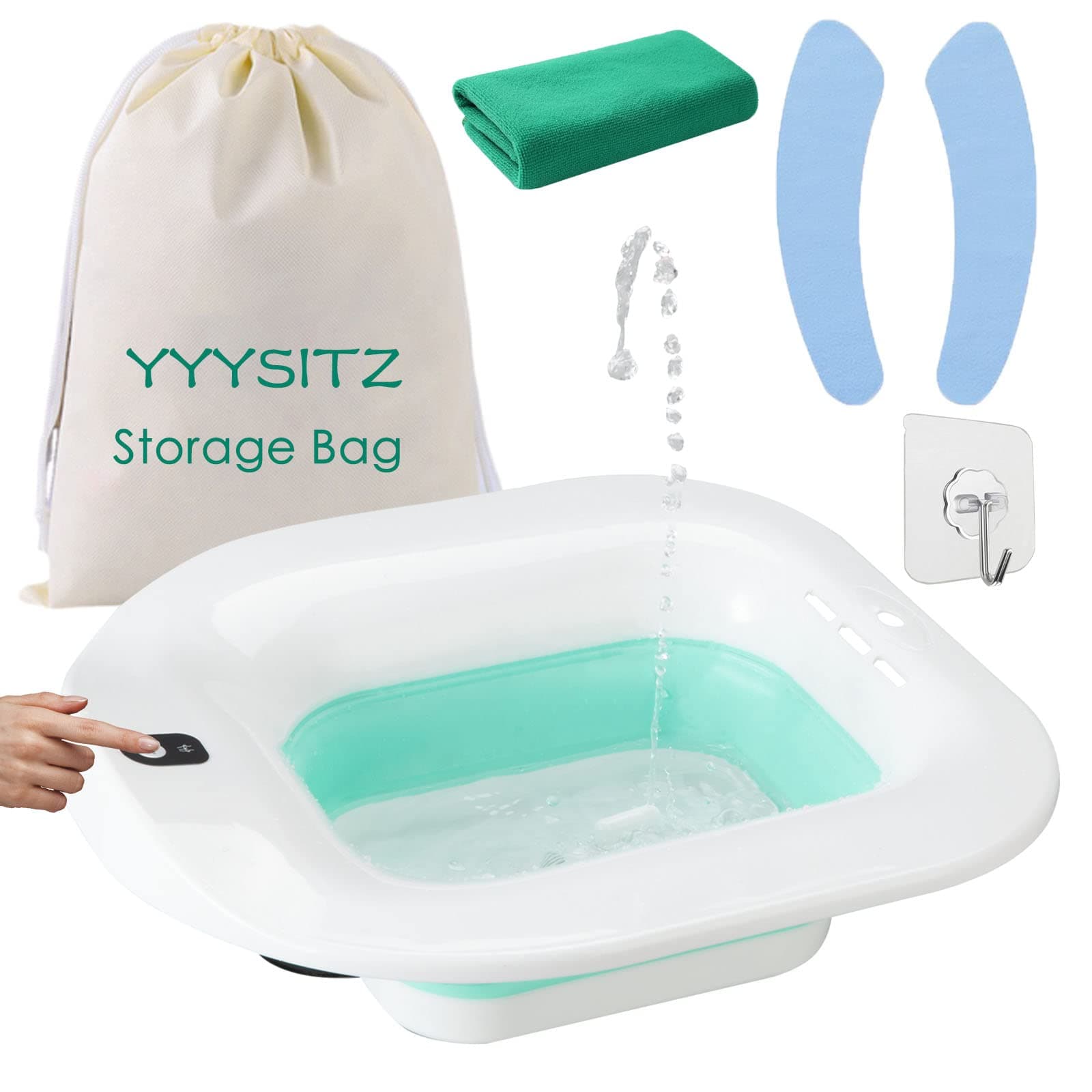 Sitz Bath, Electric Sitz Bath for Hemorrhoids, Sitz Bath for Toilet Seat, Postpartum Care Bowl, Sits Bath Soak Tub for Women Men, Sitz Baths Salts Pan, Butt Bath Basin, Portable, Green