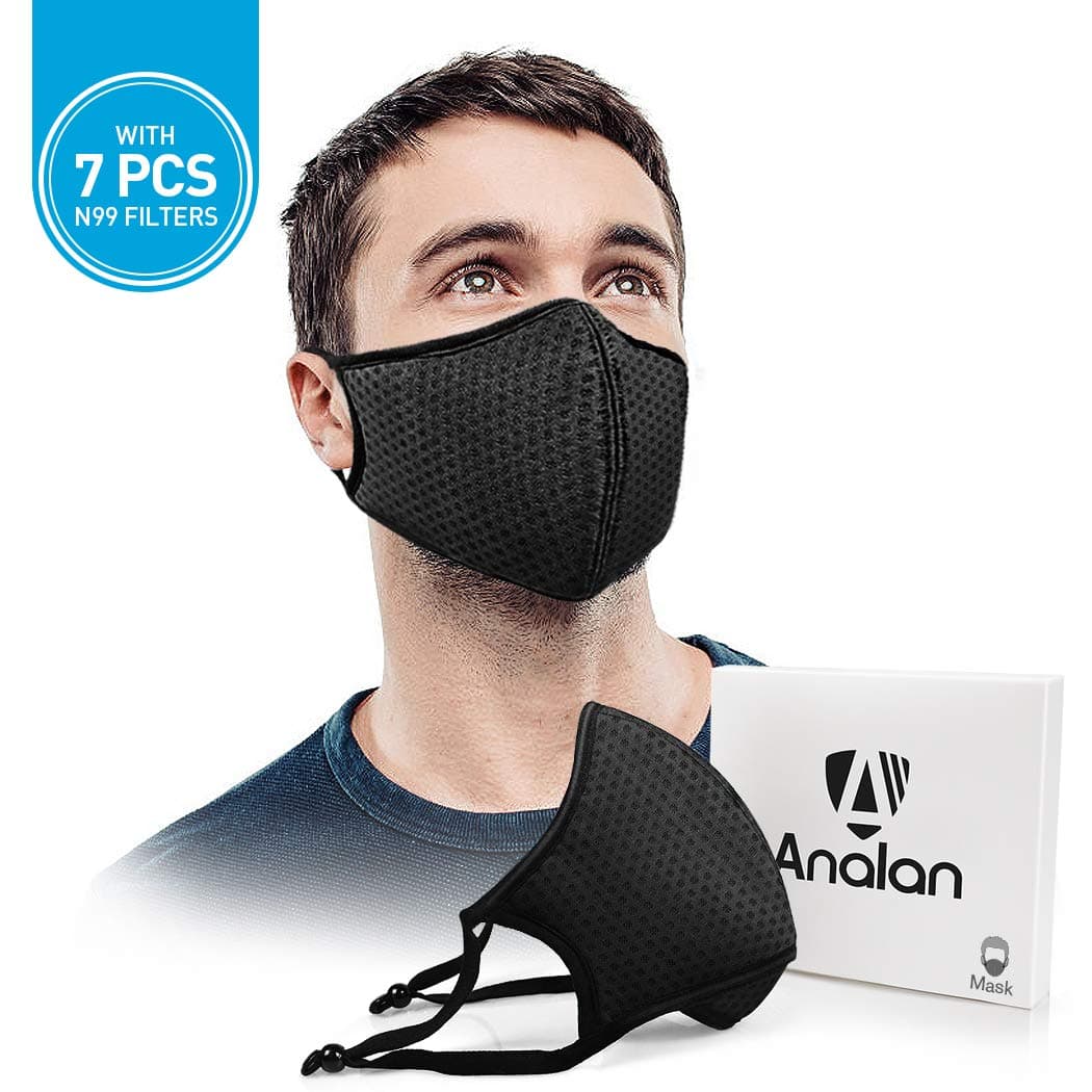 ANALAN Dust Mask Anti Air Pollution Mask Washable Reusable Mouth Masks for Allergies Smoke Pollen with 7Pcs Mask Filter