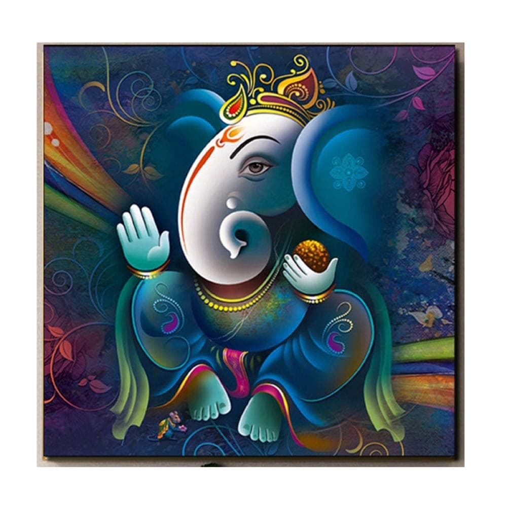 WJWGP Ganesha Painting Modern Canvas Painting Print Living Room Home Decoration Ganesha Wall Art Oil Painting Colourful Posters Pictures 50x50cm No Frame