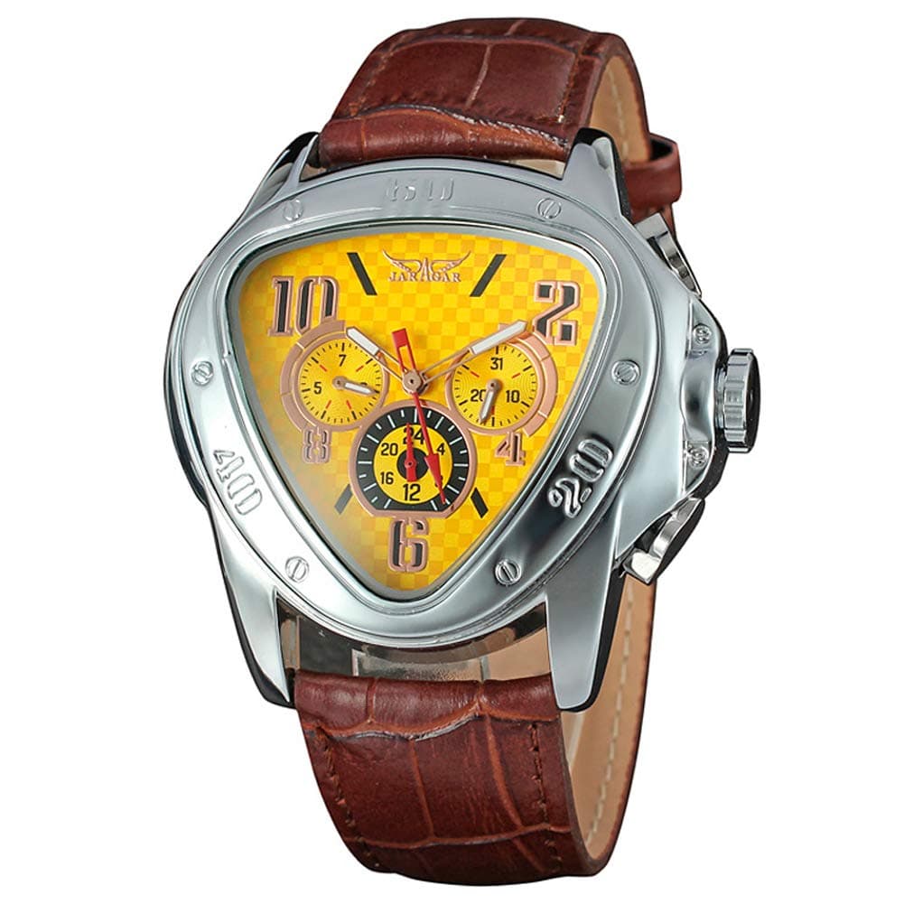 YISUYAAutomatic Mechanical Men Watches Army Triangle Calendar 24Hour Dial Leather Sport Wristwatch