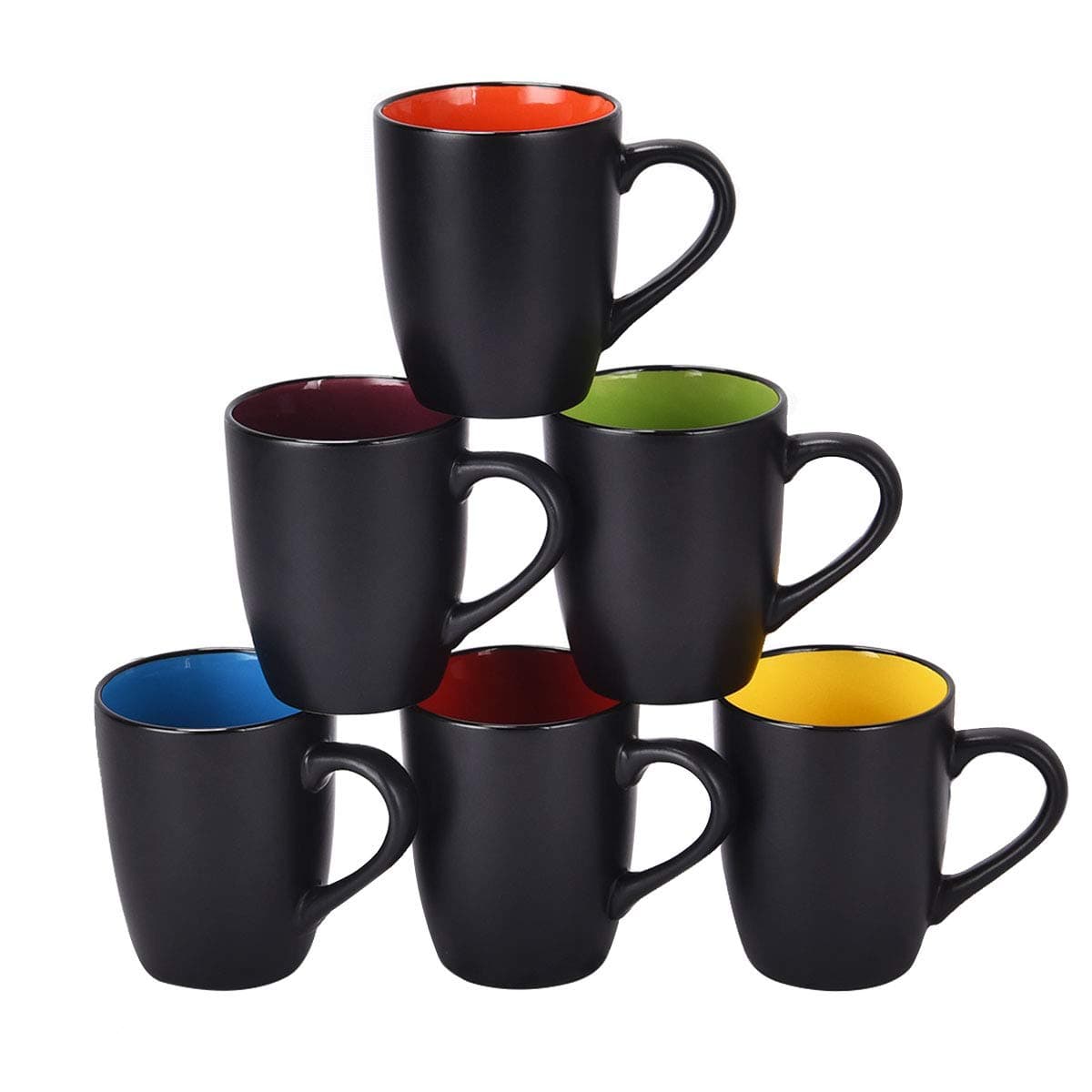 Coffee Mug Set, 16 oz Coffee Mugs Suitable for Cappuccino, Tea, Cocoa, Cereal, Set of 6, Black outside and Colorful inside