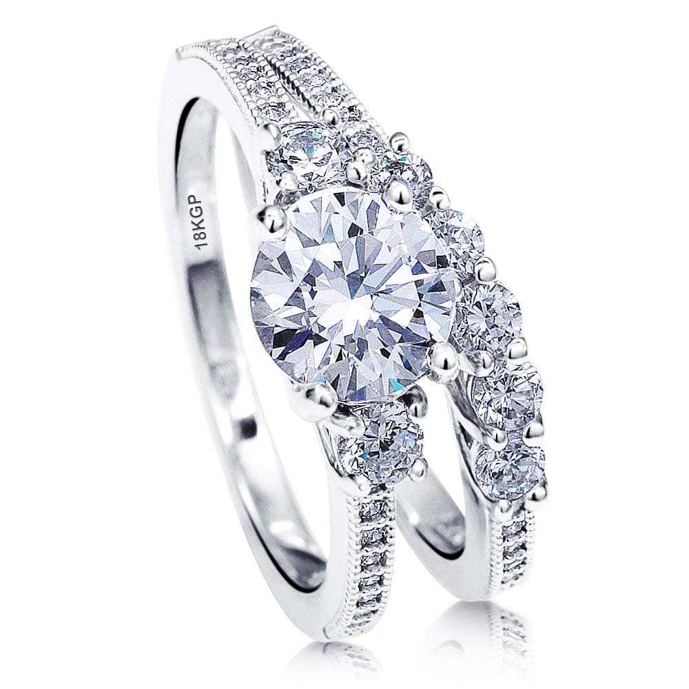 AndreAngel Wedding Rings Set Engagement 2 pcs Women White Gold 18K GP 7 mm 1.25 Carat Round Cut Cubic Zirconia Lab Diamonds 5A+ 42 Stones Solitaire Valentine’s Bridal Marriage Promise Proposal (9)