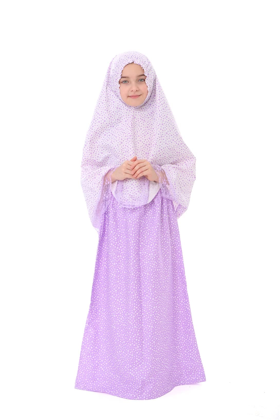Girls Heart Pattern Cotton Prayer Dress Purple(756,8-9 Years,Purple)