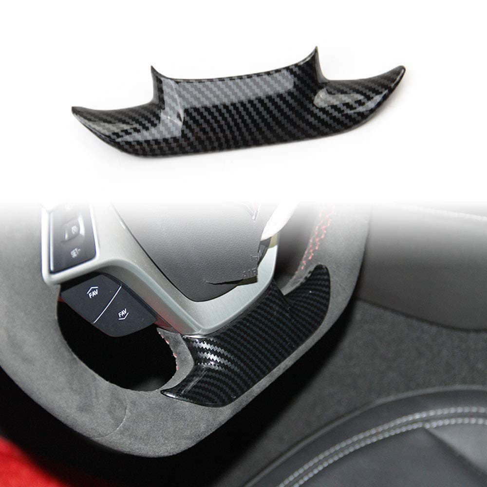 JustautotrimCarbon Fiber Look Steering Wheel Cover molding Cover Trims Accessories for 2014 2015 2016 2017 2018 Chevrolet Corvette C7 (Small one)