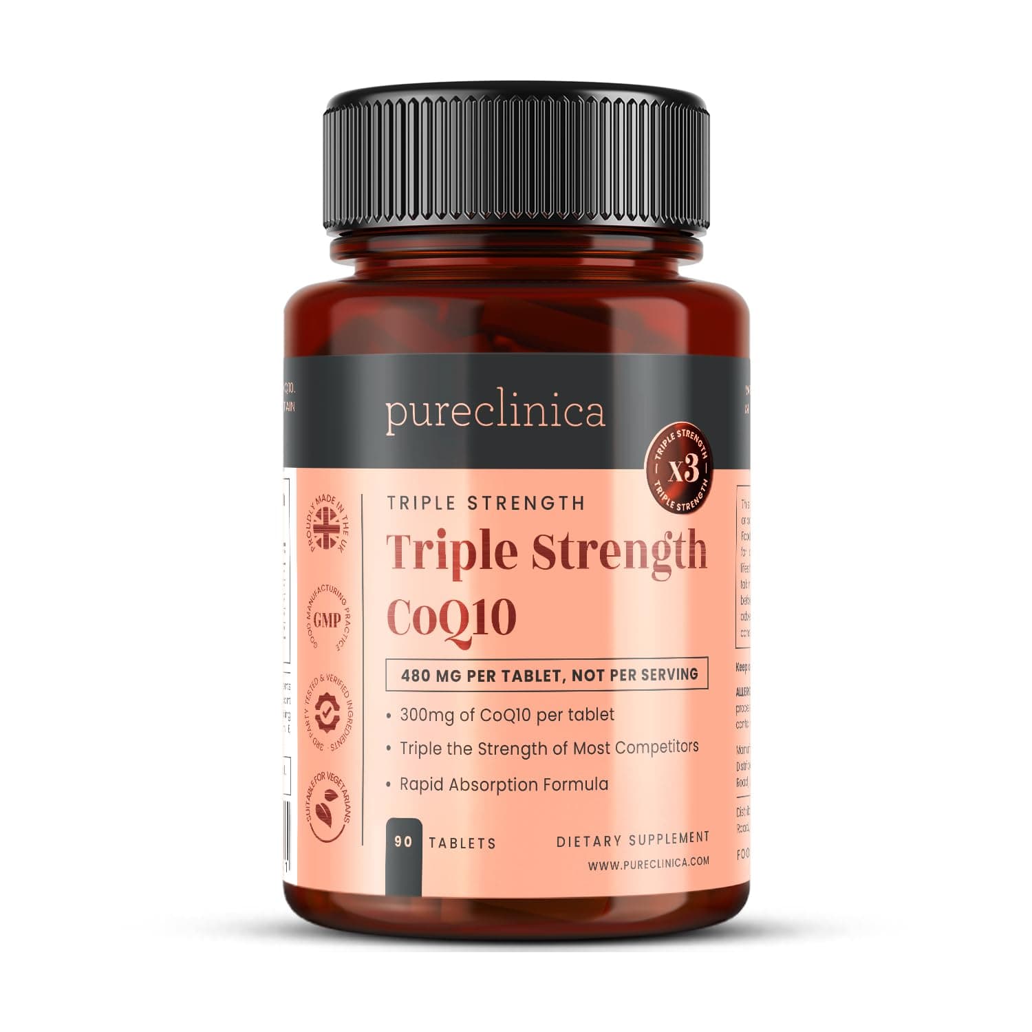 Fermented CoQ10 300mg x 90 Tablets. Non GMO, USP Grade. with Added Vitamin C and Black Pepper Extract for Absorption.
