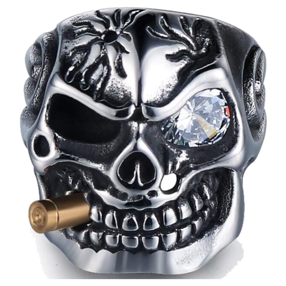 Jude JewelersVintage Stainless Steel Gothic Skull Smoking Bullet Biker Cocktail Party Ring