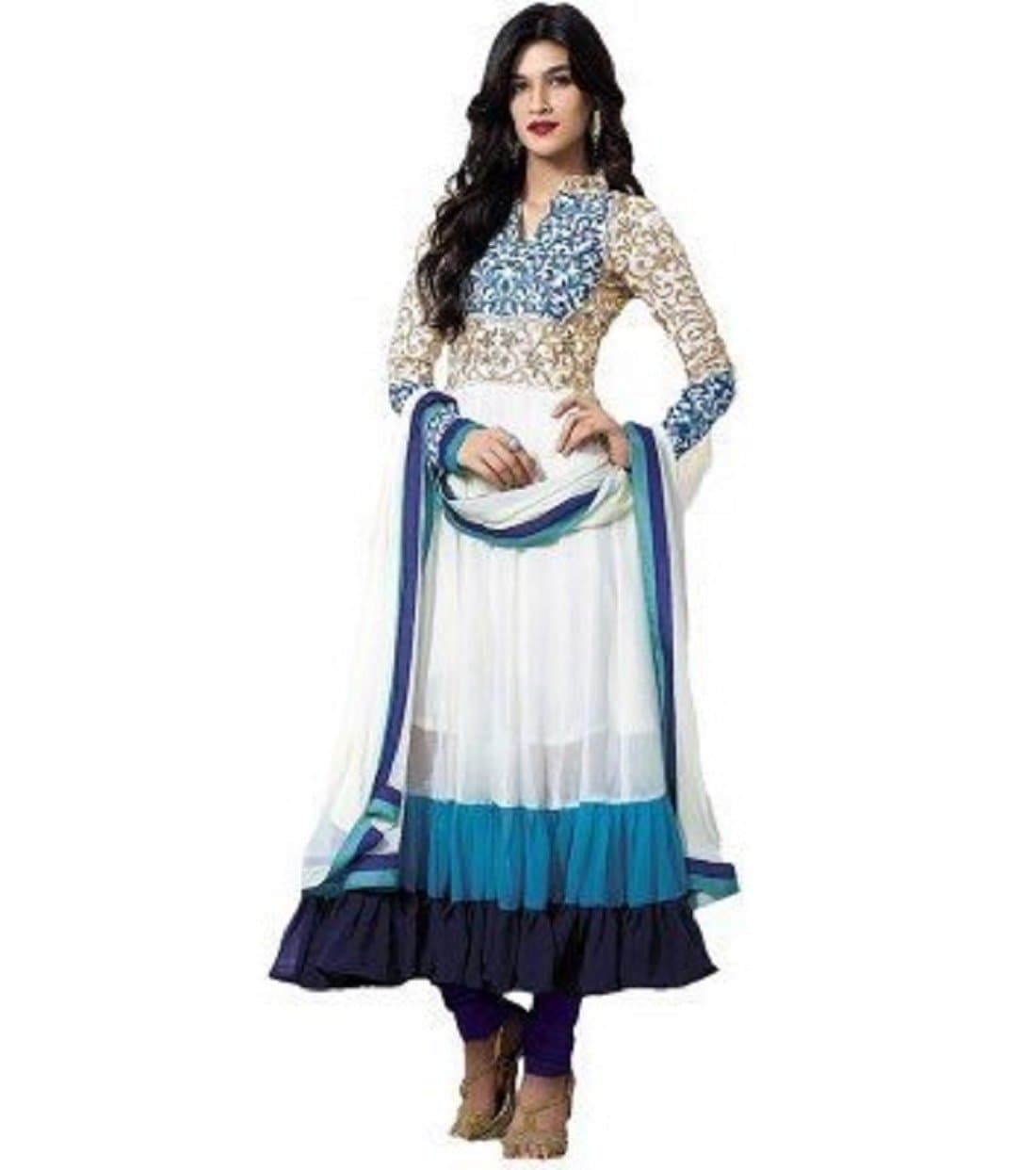 Fab Menia Women's Beautiful Designer Semi Stitched Anarkali Bansi Fashion Free Size White