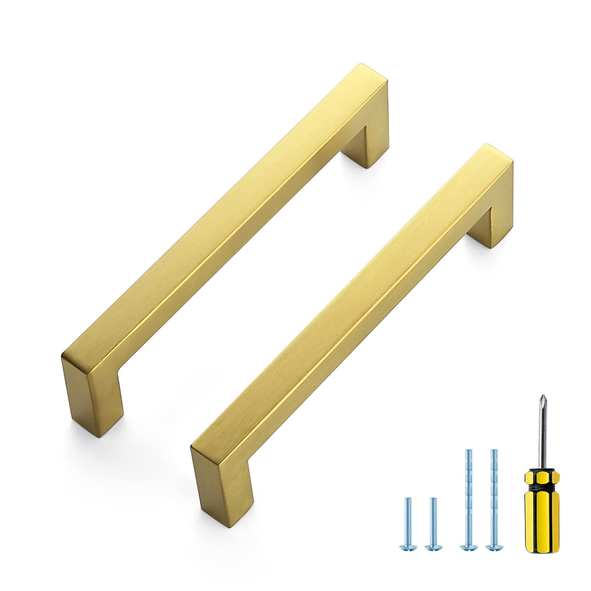 30 Pack 5 Inch Stainless Steel Cabinet Handles Square Cabinet Pulls Brushed Brass Cabinet Hardware Kitchen Cabinet Drawer Pulls Come with Screwdriver