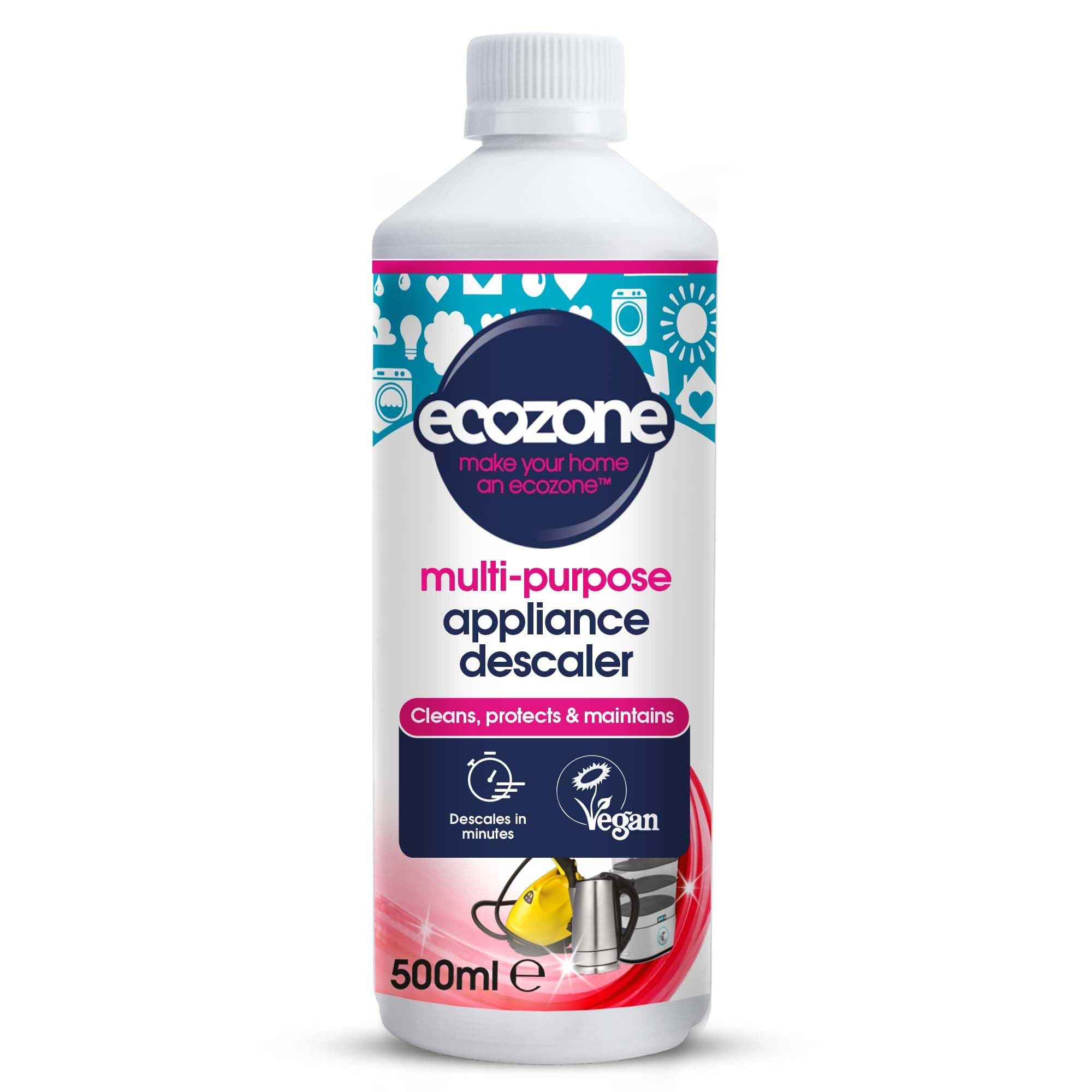 EcoZone Multi-Purpose Appliance Descaler, Internal Cleaner for Kettles, Irons, Washing Machines, Coffee Makers, Dishwashers, Fixtures & Surfaces, Natural Vegan & Non Toxic Eco-Friendly Liquid (500ml)