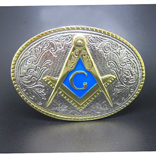 Two-tone Gold Freemason Mason Masonic Belt Buckle for Men Women Silver