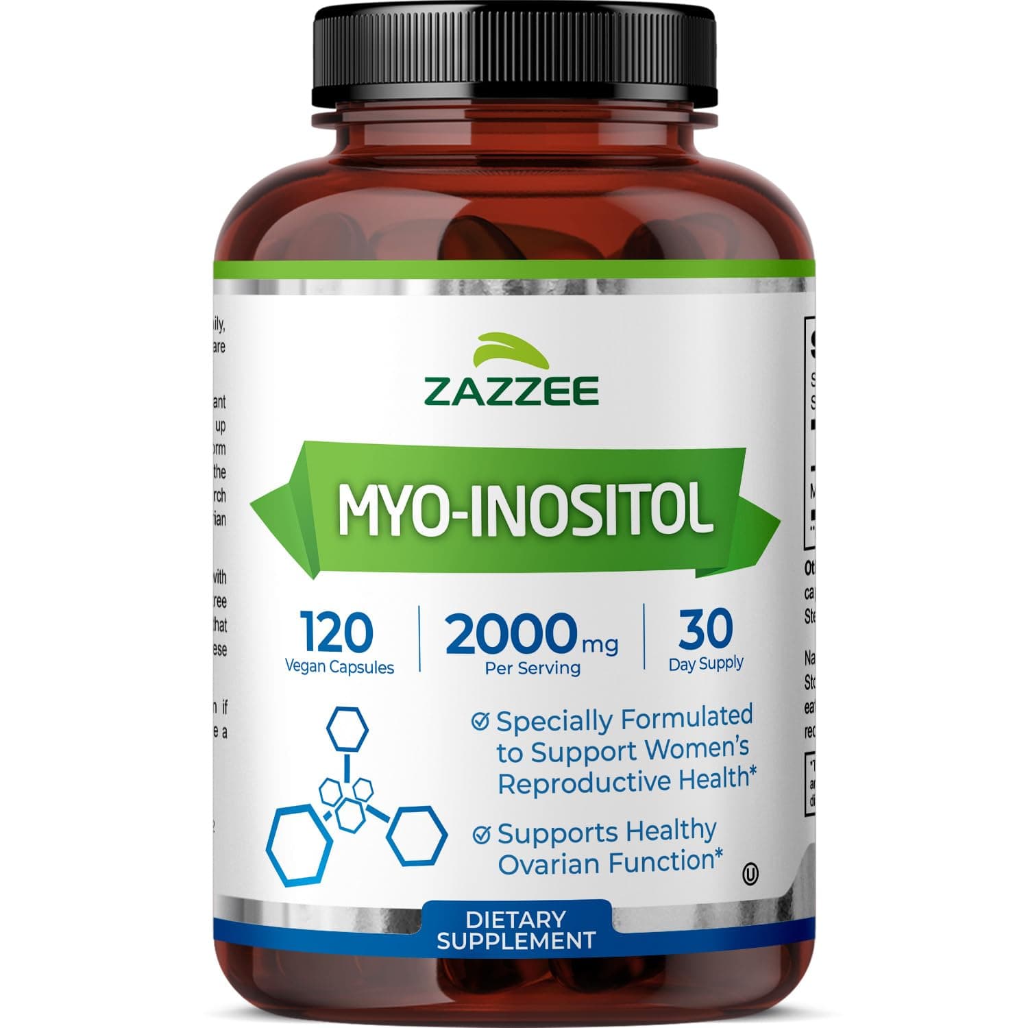 Myo-Inositol Capsules, 2000 mg per Serving, 120 Vegan Capsules, Ideal Dosage for 40:1 Ratio, Certified Kosher, Hormone Balance & Healthy Ovarian Function Support, Non-GMO, Made in the USA