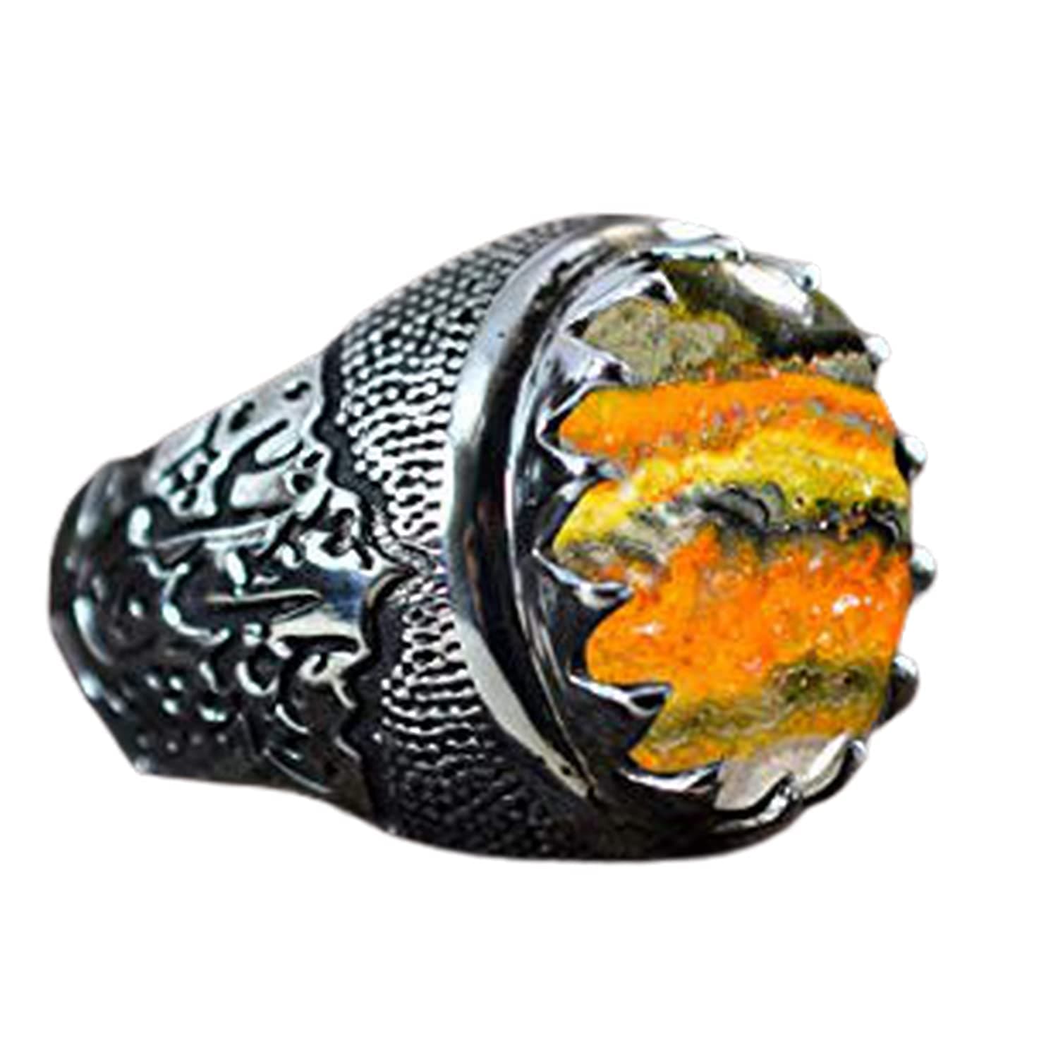 Natural Bumble Bee Jasper Ring 925 Sterling Silver Jewelry Bumble Bee Jasper Handcrafted Ring Men’s Arabic Ring Handmade Islamic Signet Carved Ring Gift For Husband Men's Ring