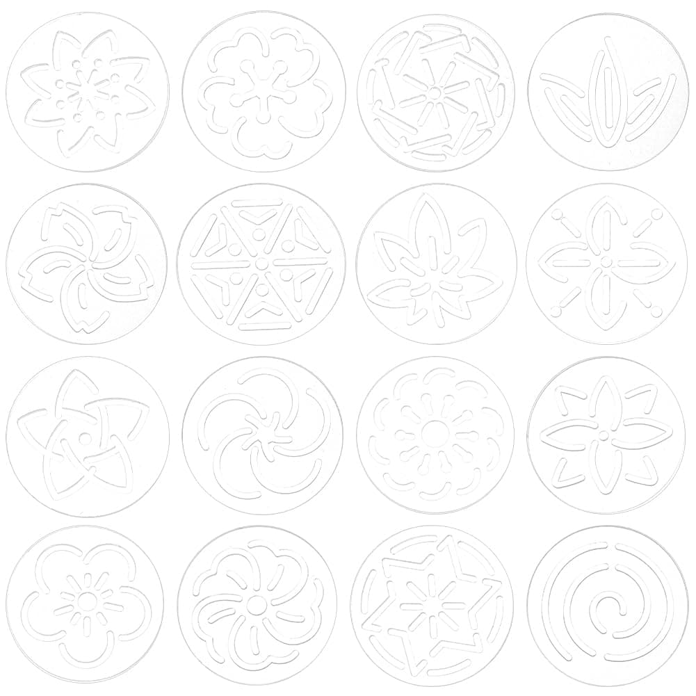 BENECREAT 16Pcs Acrylic Sashiko Stencil, 2.3inch Round Flower Acrylic Embroidery Tool Drawing Line Template for Hand Quilting and Embroidery, 3mm Thick