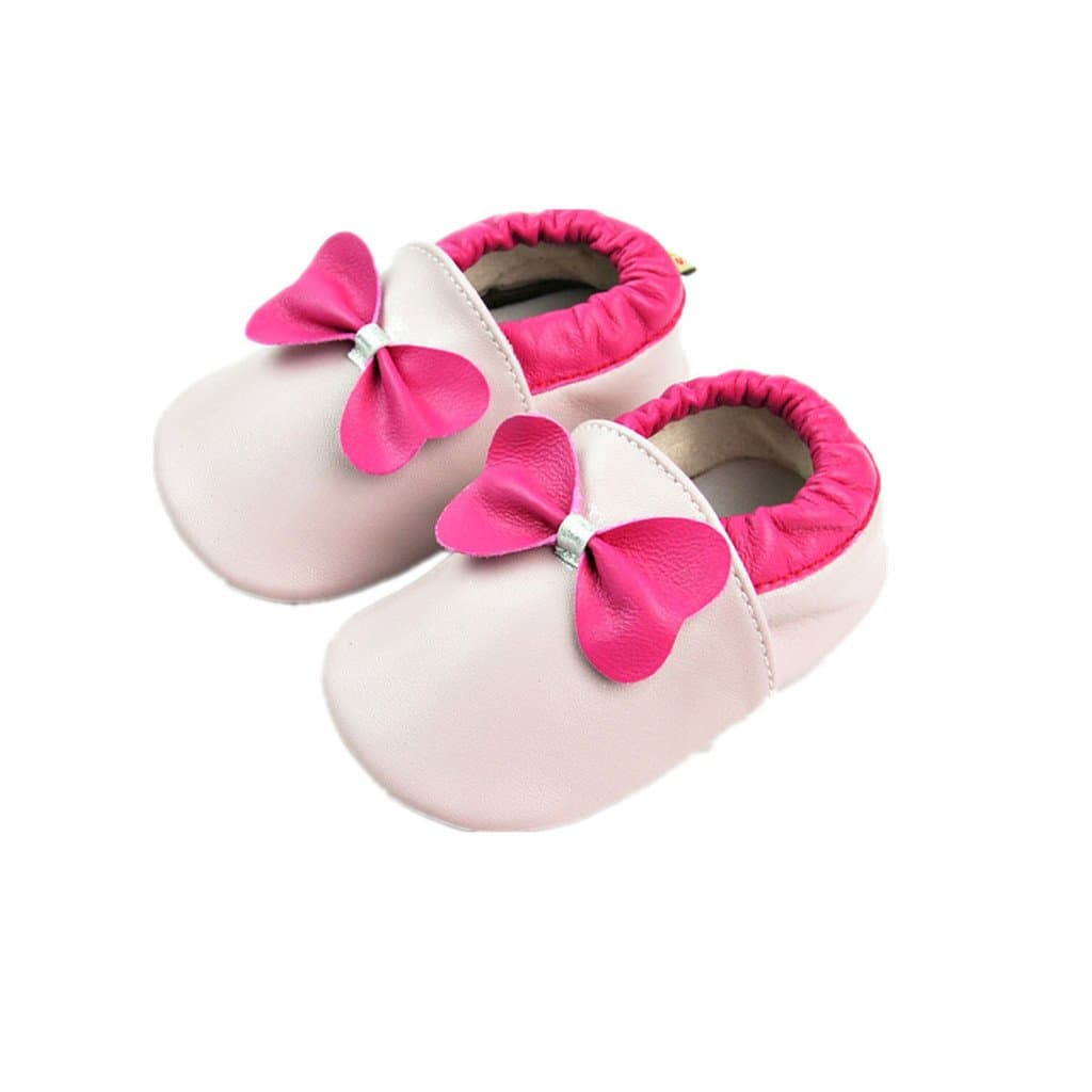 Baby Soft Sole Leather Shoes Bow tie-Light pink M:6-12 months/interior length:12CM / 4.71"