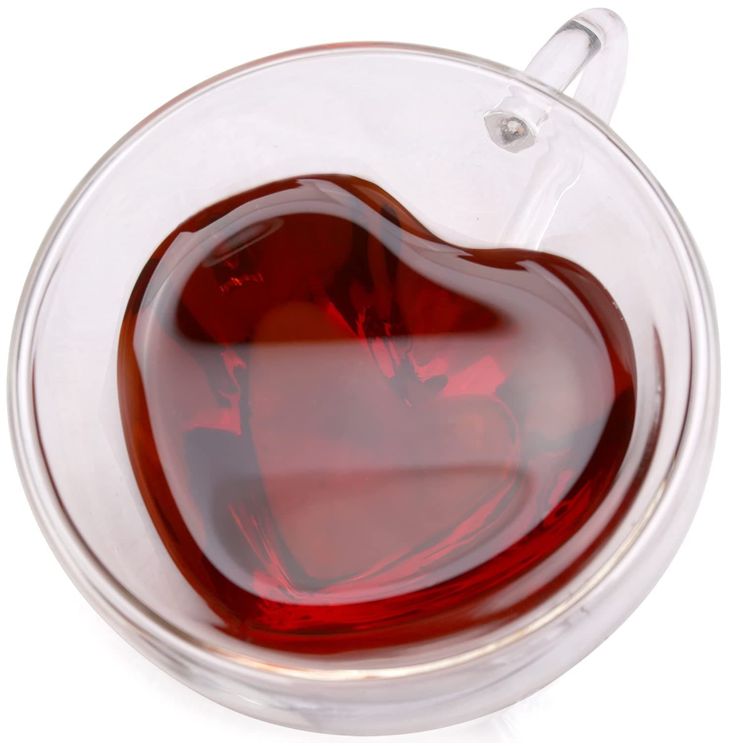 Heat resistant creative double layer heart cup clear glass milk cup (180ml)