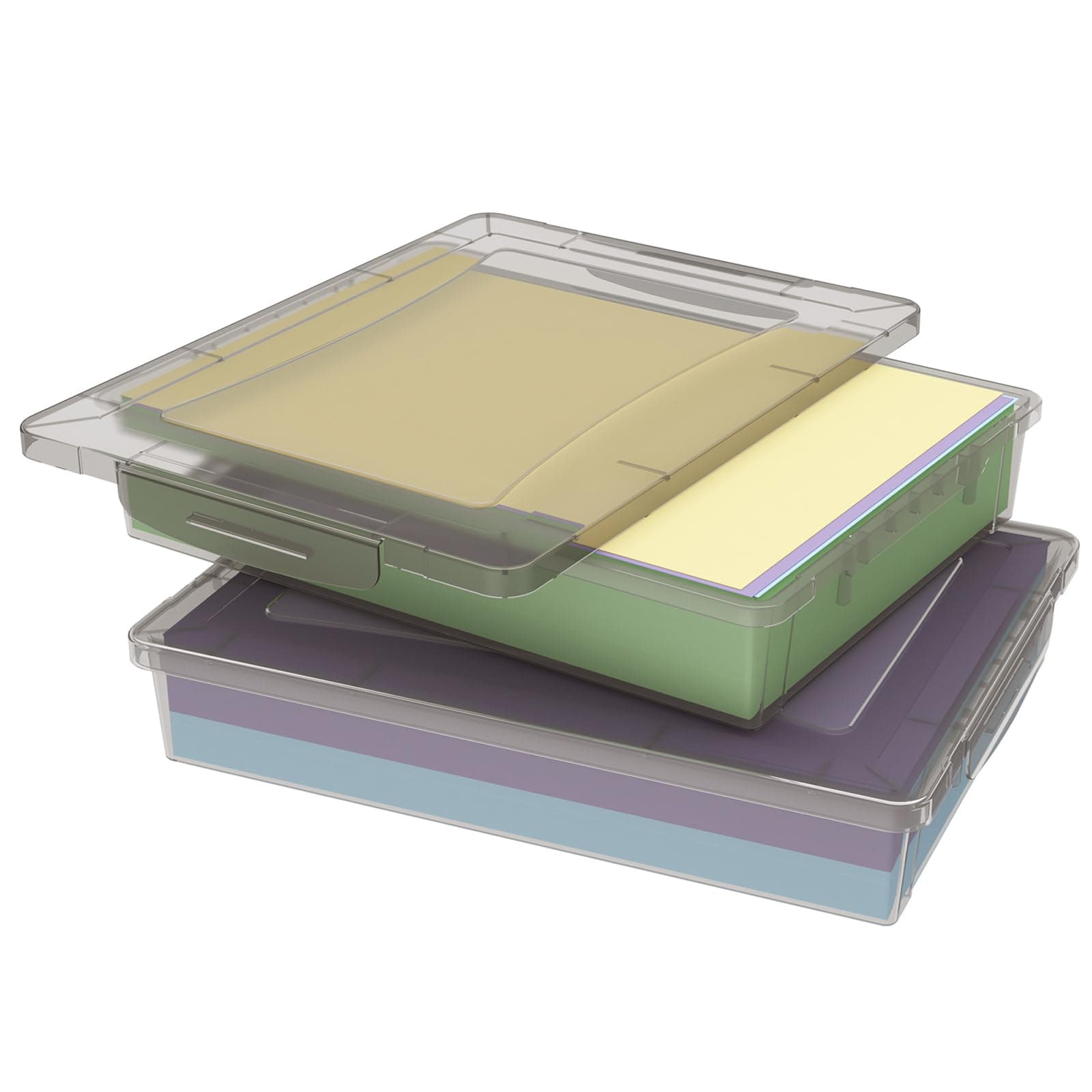 Lifewit 2 Pack Plastic Multi-Purpose Storage Box with Latching Lids, Clear A4 Paper Storage, Classroom Organization, Storage Containers for Board Game, Craft, Document, Magazine, Art Supplies